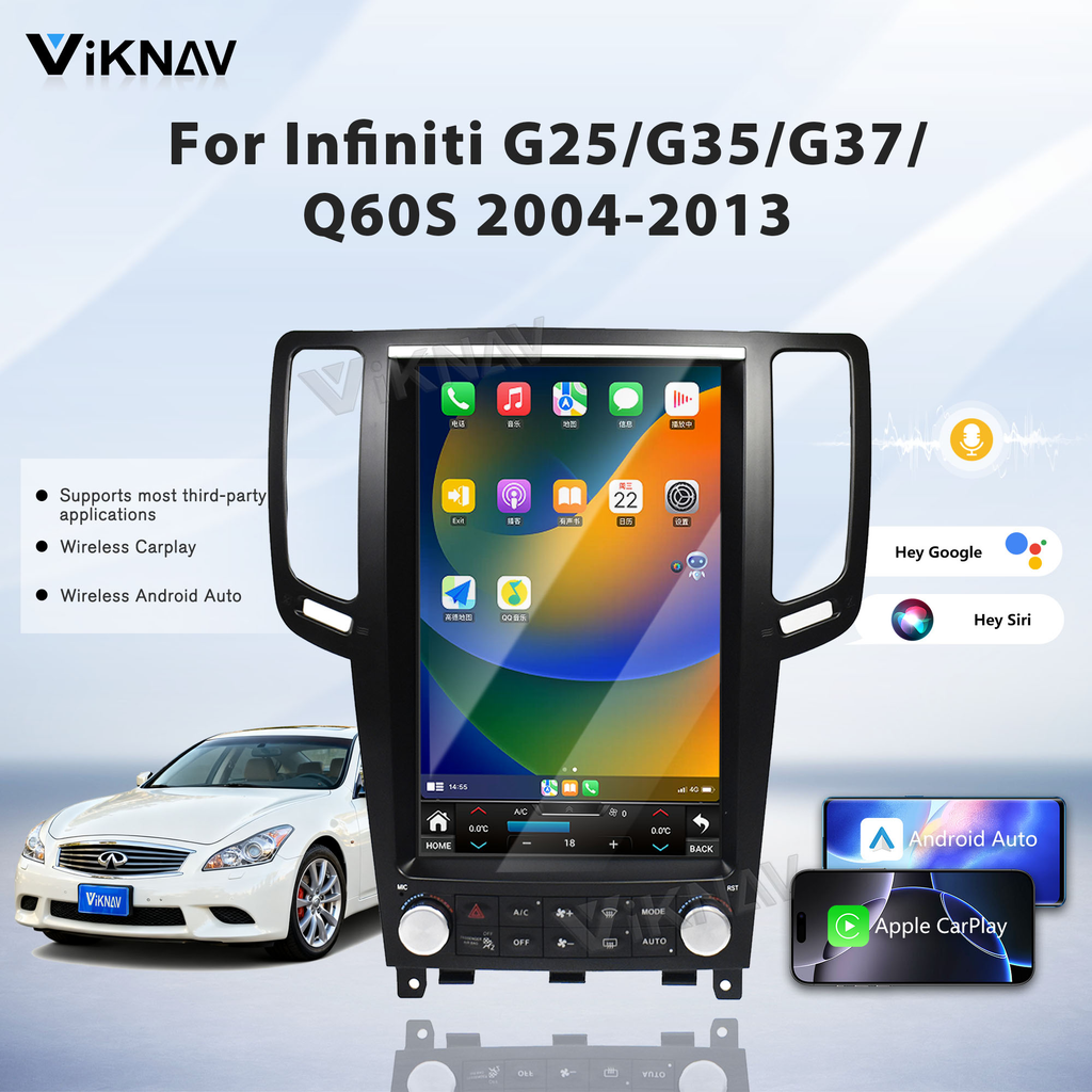 Viknav Android 12.1 inch Car Stereo For Infiniti G25/G35/G37/Q60/Q60S 2004-2013 Wireless CarPlay & Android Auto GPS Navigation Head Unit