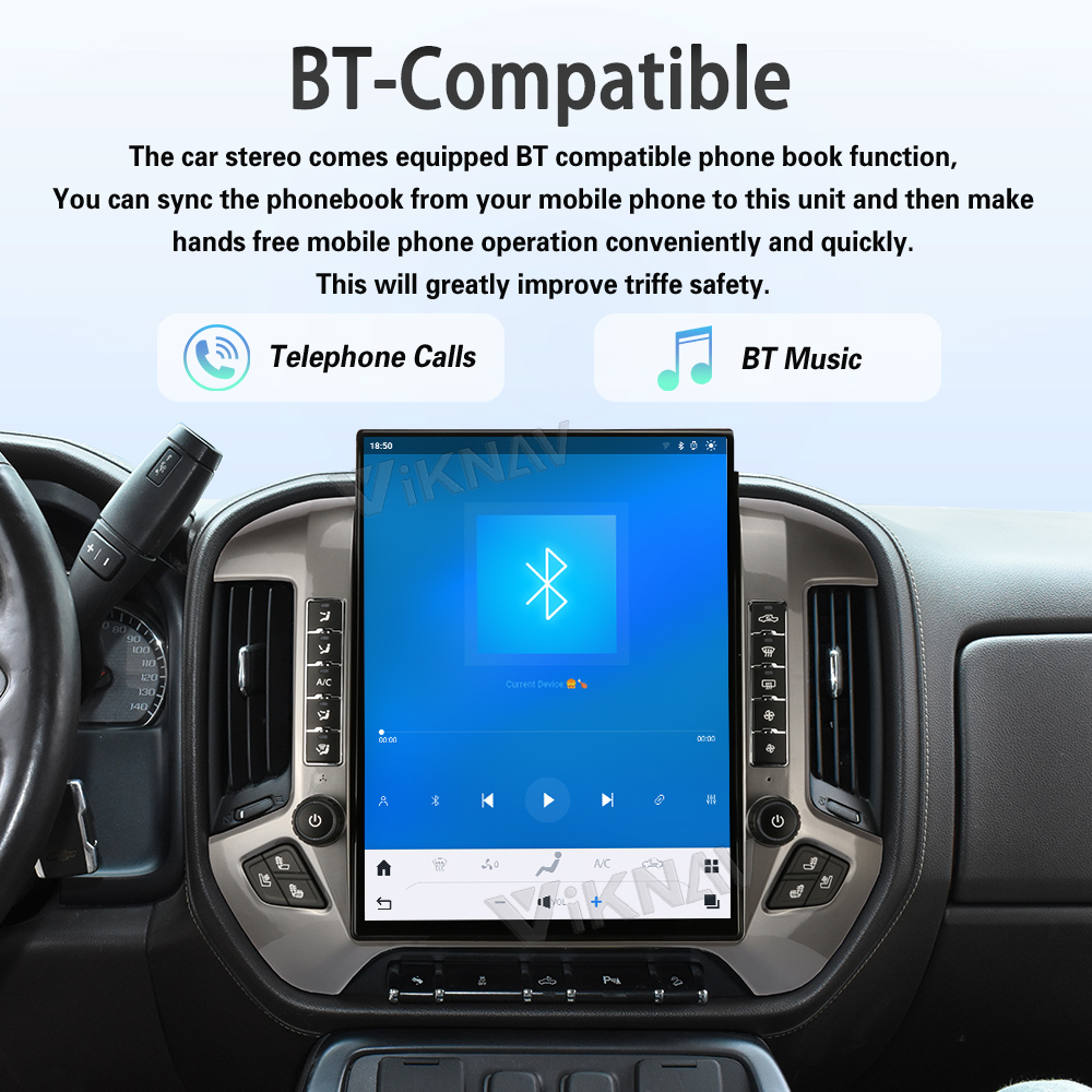 Viknav 15.6 inch Touch Screen Android Car Radio For Chevrolet Silverado GMC SIERRA 2014-2018 Wireless Carplay GPS Navigation With 13 Inch Car Digital Cluster