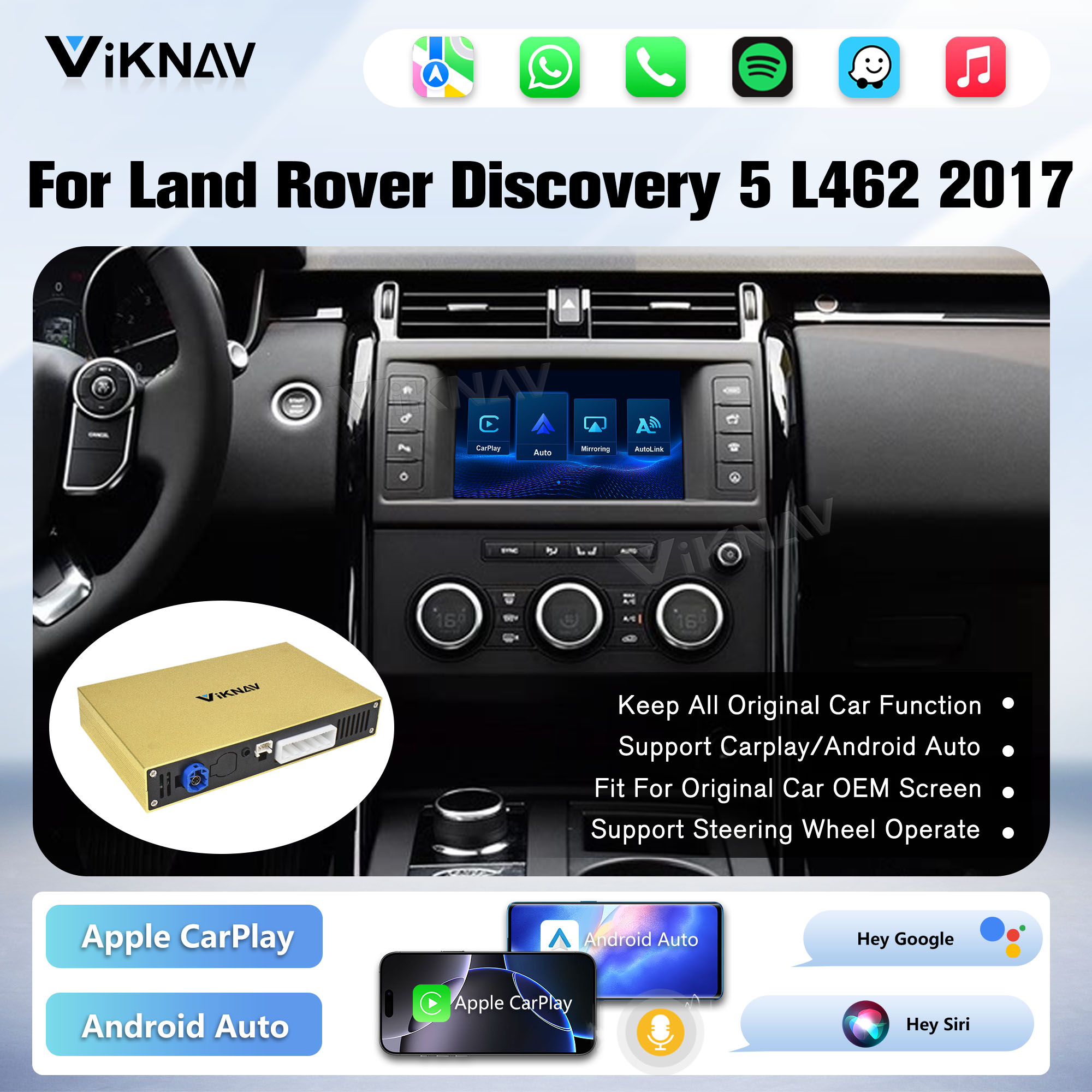 Viknav Linux System Decoder Box For Land Rover Discovery 5 L462 2017 OEM Harman System Upgrade Interface Wireless Carplay Android Auto Decoder Box Autolink Airplay