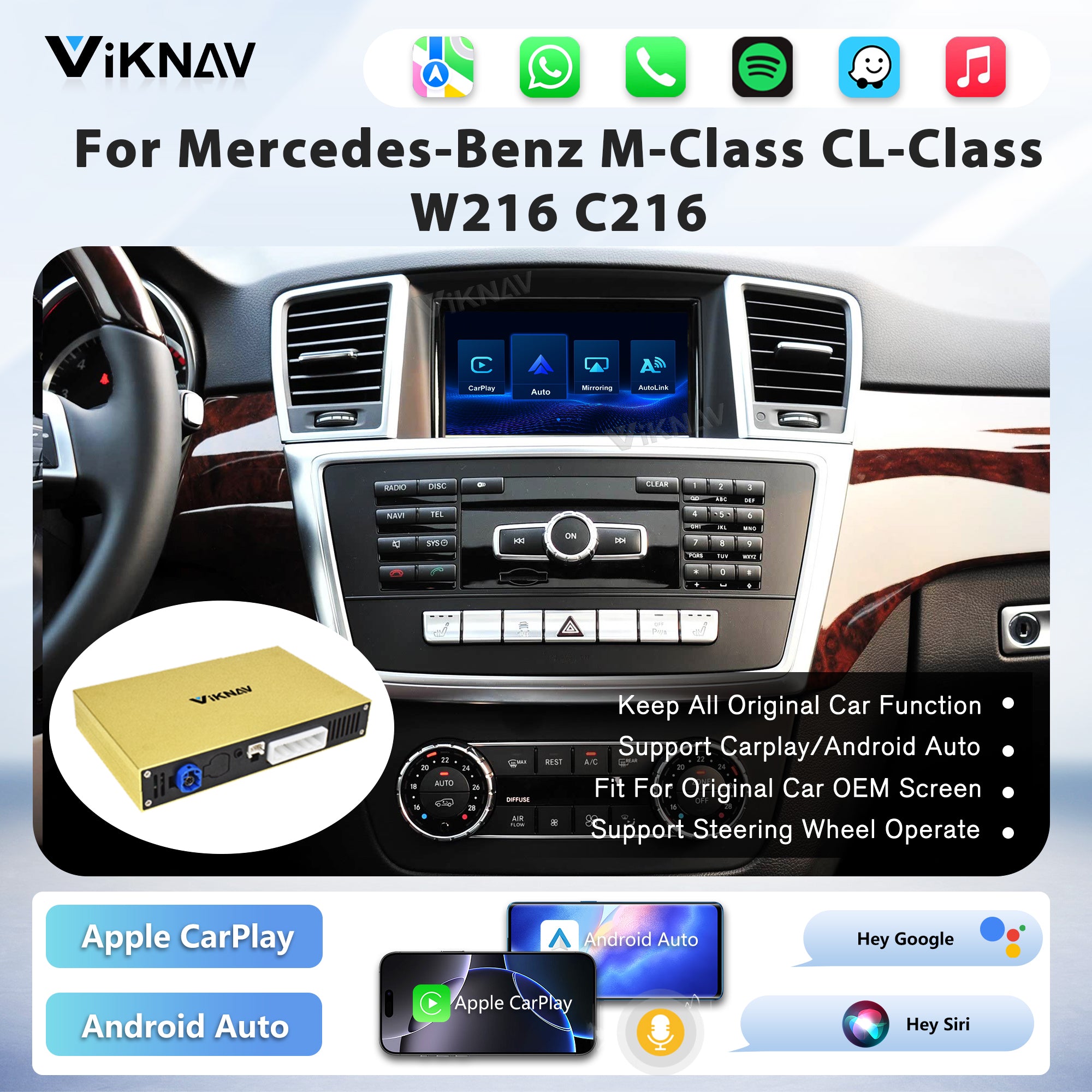 Viknav Linux System Decoder Box for Mercedes Benz Series Upgrade Interface Wireless Carplay Android Auto Decoding Box Autolink Airplay