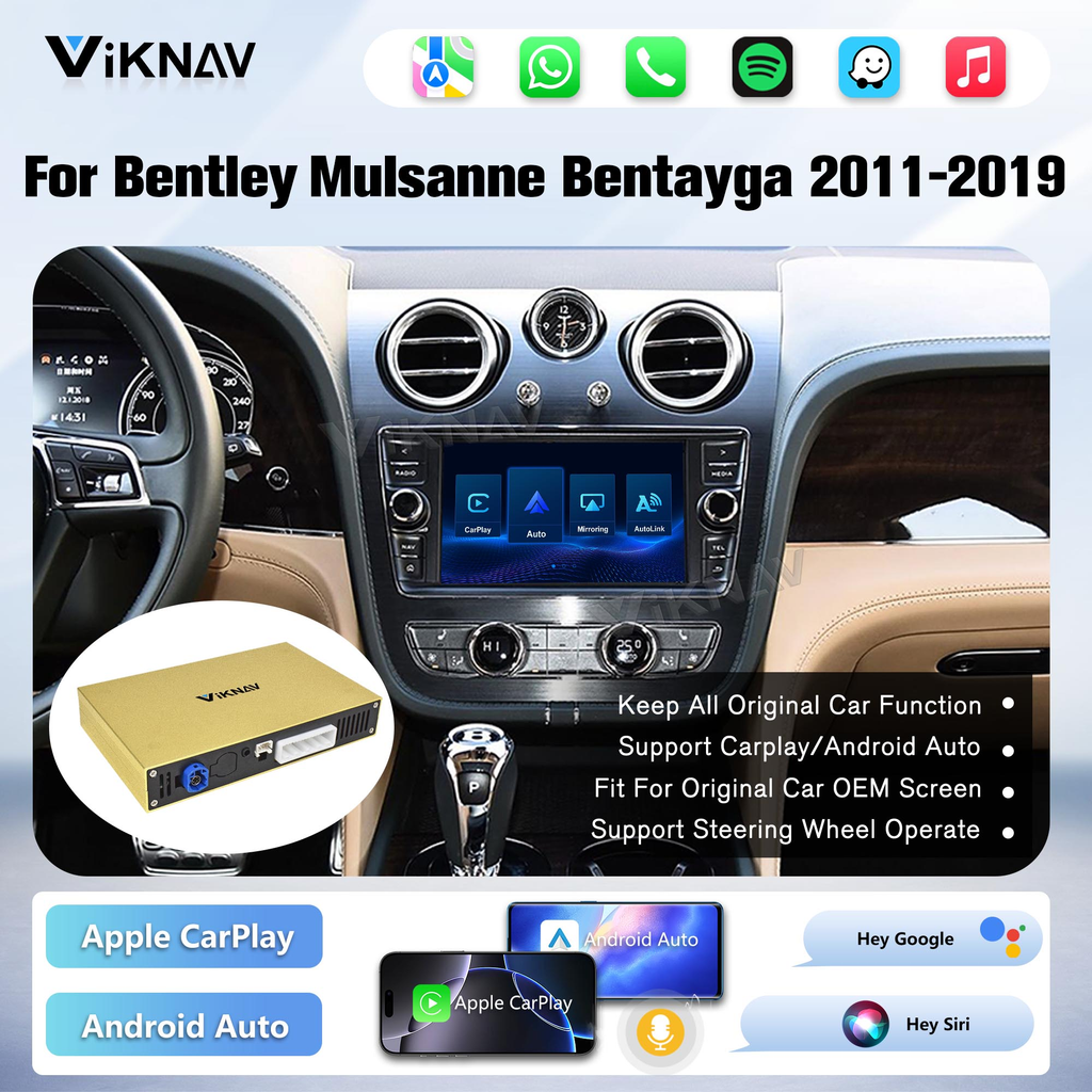 Viknav Linux System Decoder Box for Bentley Mulsanne Bentayga 2011-2019 Upgrade Interface Wireless Carplay Android Auto Decoding Box Autolink Airplay