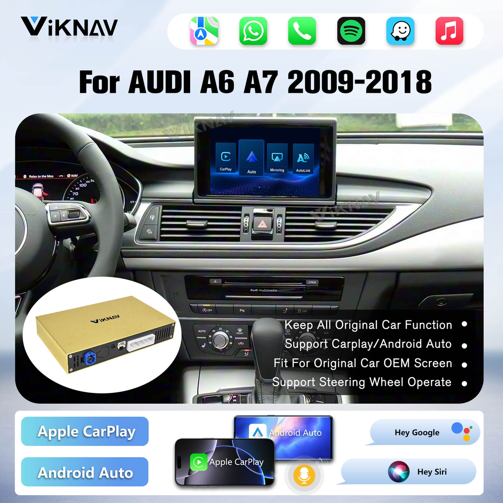 Viknav Linux System Decoder Box for AUDI A6 A7 2009-2018 Upgrade Interface Wireless Carplay Android Auto Decoding Box Autolink Airplay