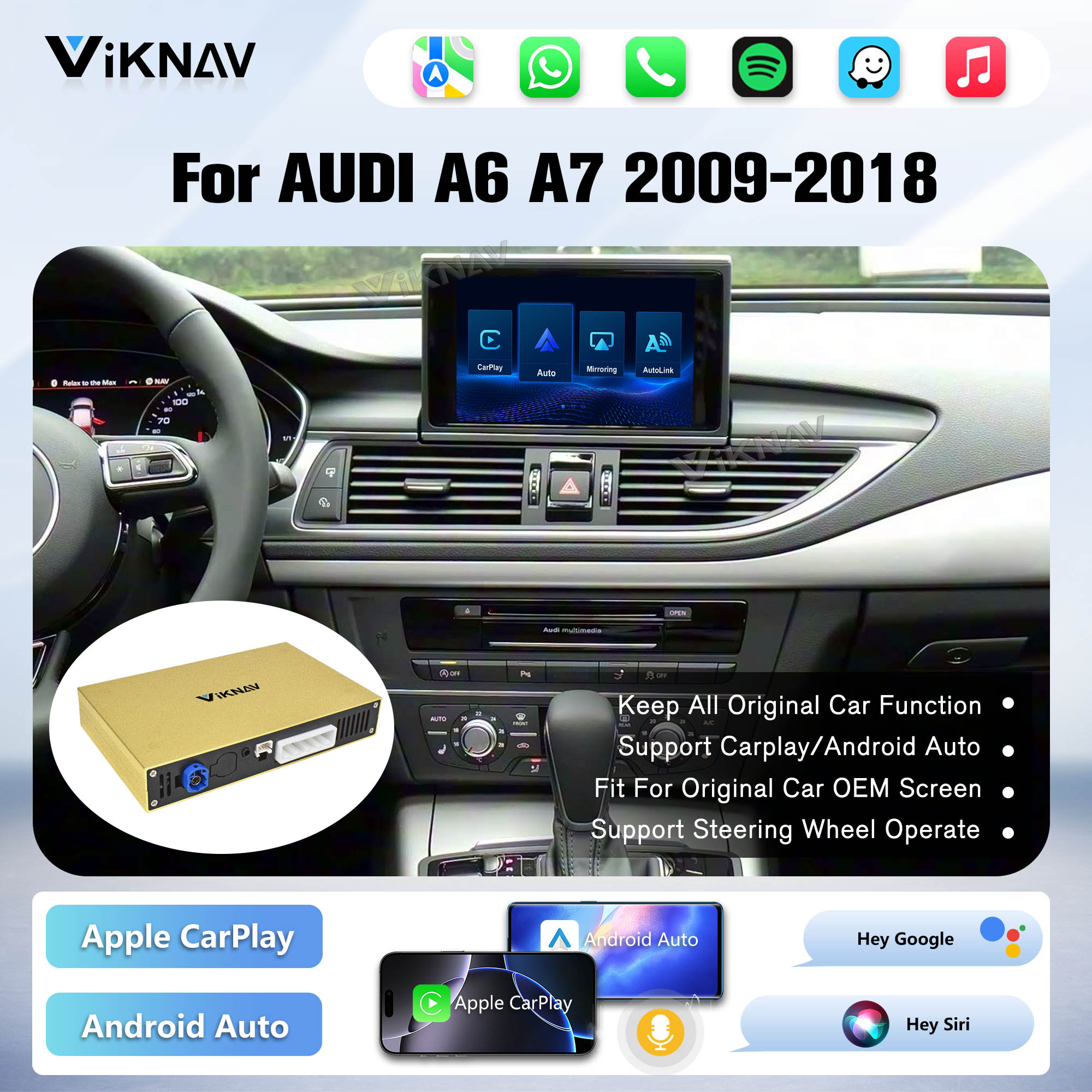 Viknav Linux System Decoder Box for AUDI A6 A7 2009-2018 Upgrade Interface Wireless Carplay Android Auto Decoding Box Autolink Airplay