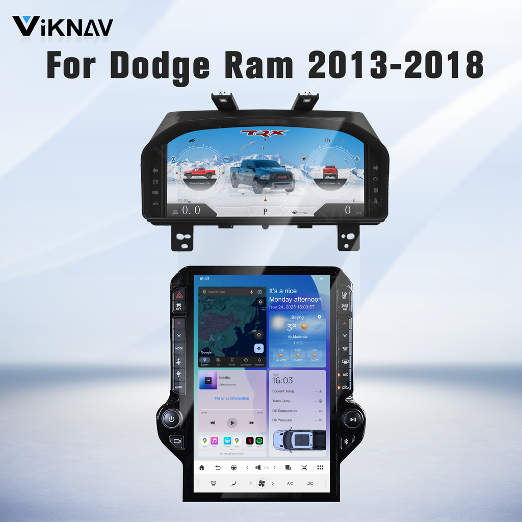 Viknav 14.4 inch Touch Screen Android Car Radio For Dodge RAM 2013- 2018 Wireless Carplay GPS Navigation With 13.1 Inch Car Speedometer