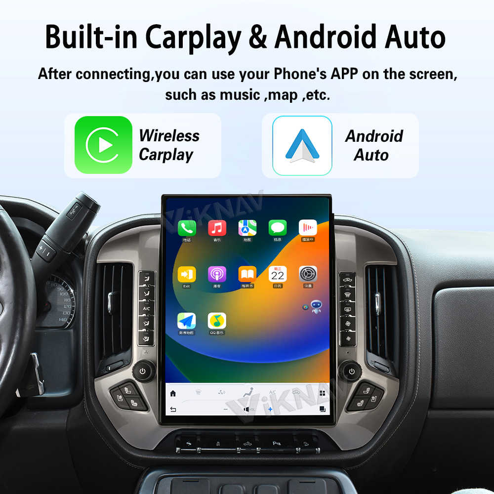 Viknav 15.6 inch Touch Screen Android Car Radio For Chevrolet Silverado GMC SIERRA 2014-2018 Wireless Carplay GPS Navigation With 13 Inch Car Digital Cluster
