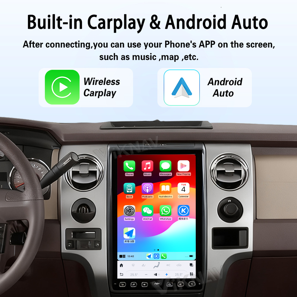 Viknav 14.4 Inch Car Radio Android and Digital Cluster Dashboard Panel Speedometer For Ford F150 2009-2012 Stereo Wireless Carplay Android Auto Touch Screen GPS Navigation Multimedia Player