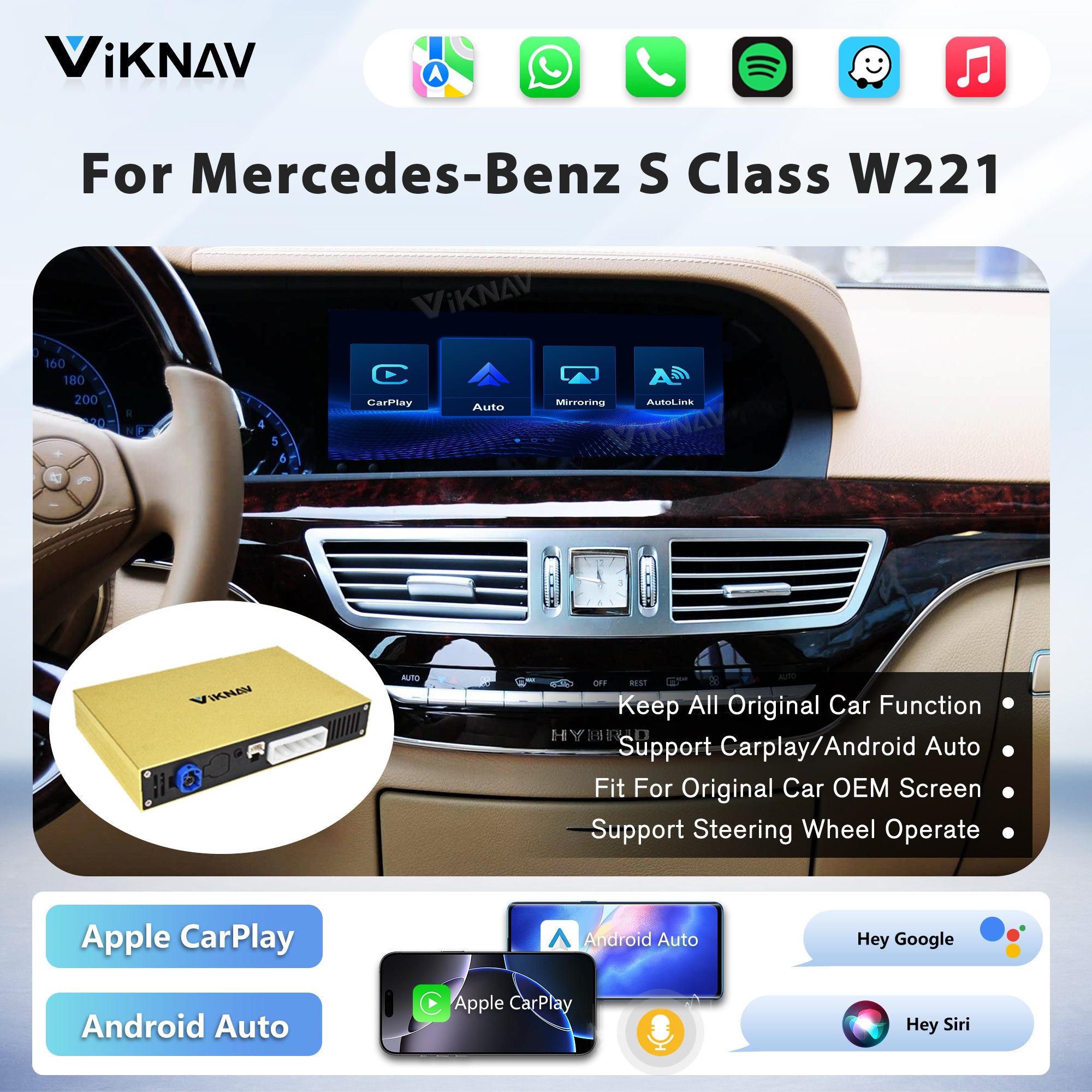 Viknav Linux System Decoder Box for Mercedes Benz Series Upgrade Interface Wireless Carplay Android Auto Decoding Box Autolink Airplay