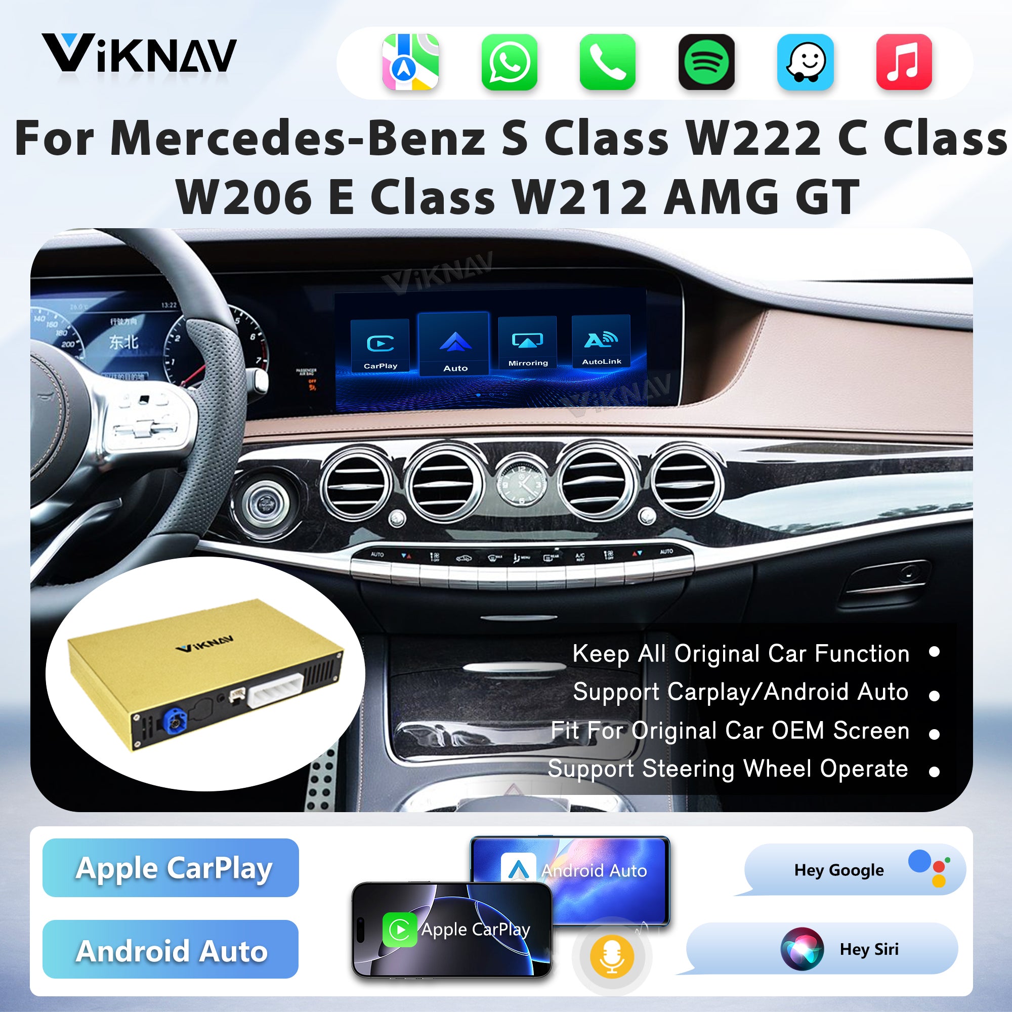Viknav Linux System Decoder Box for Mercedes Benz Series Upgrade Interface Wireless Carplay Android Auto Decoding Box Autolink Airplay