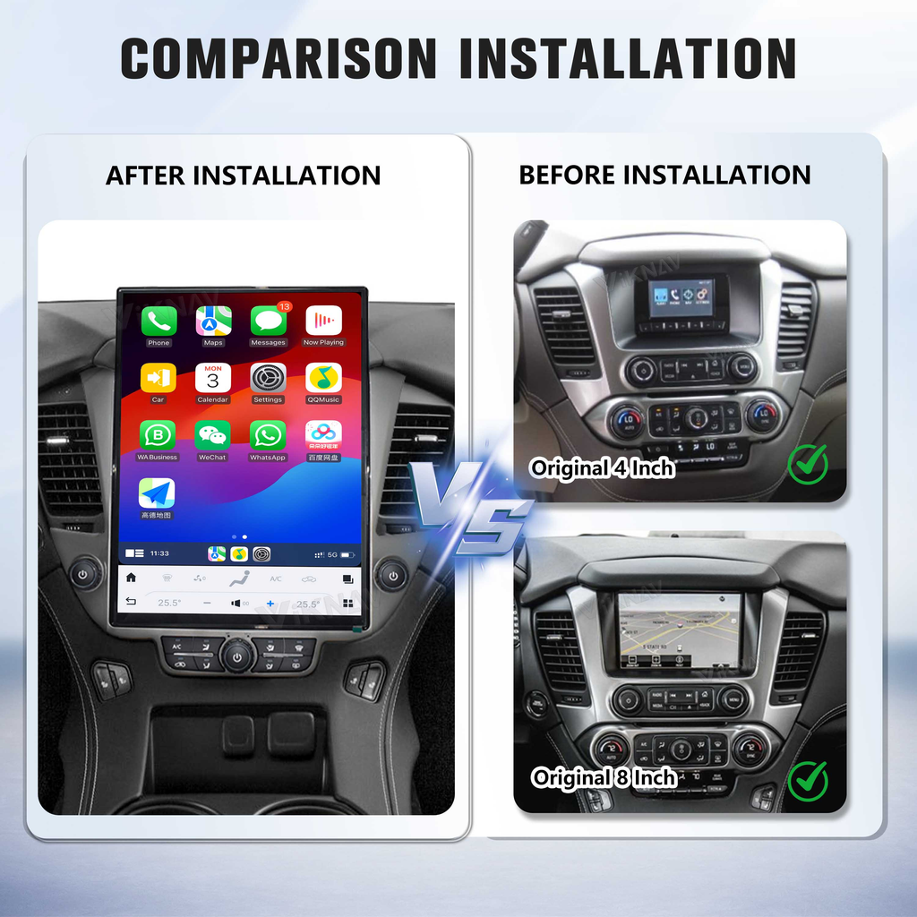 Viknav 15.6 inch Touch Screen Android Car Radio For Chevrolet Tahoe Suburban GMC Yukon 2014-2020 Wireless Carplay GPS Navigation With 13 Inch Car Digital Cluster