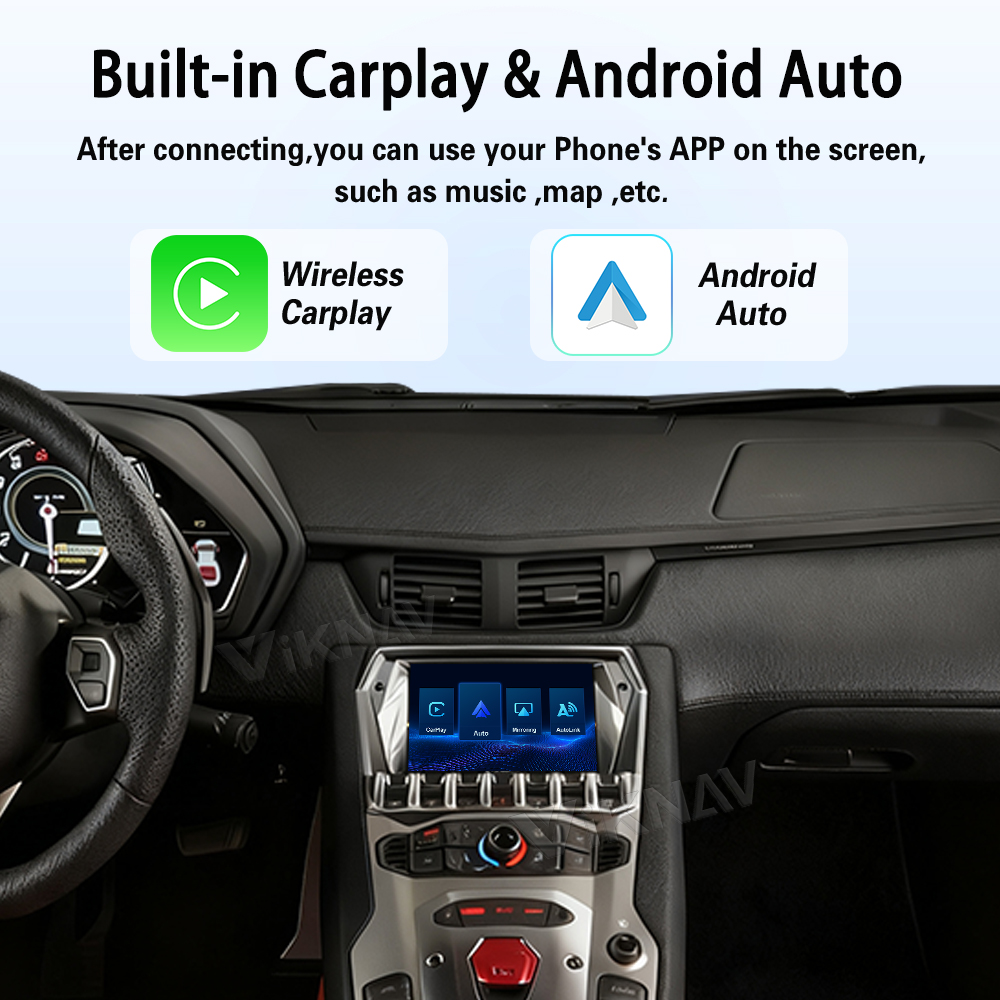 Viknav Linux System Decoder Box for Lamborghini Huracán Aventador 2011-2018 Vantage Upgrade Interface Wireless Carplay Android Auto Decoding Box Autolink Airplay