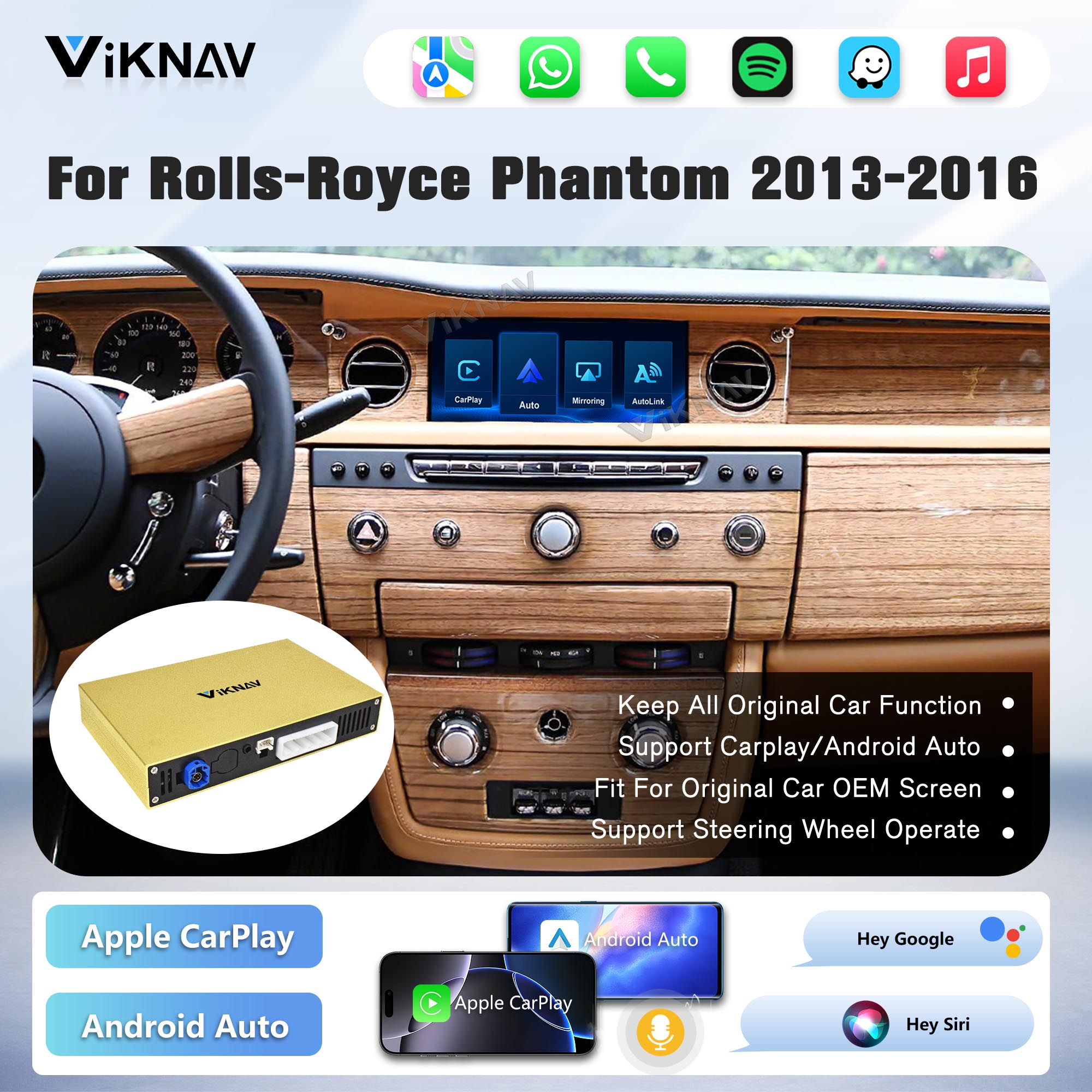Viknav Linux System Decoder Box for Rolls-Royce Phantom 2013-2016 Upgrade Interface Wireless Carplay Android Auto Decoding Box Autolink Airplay