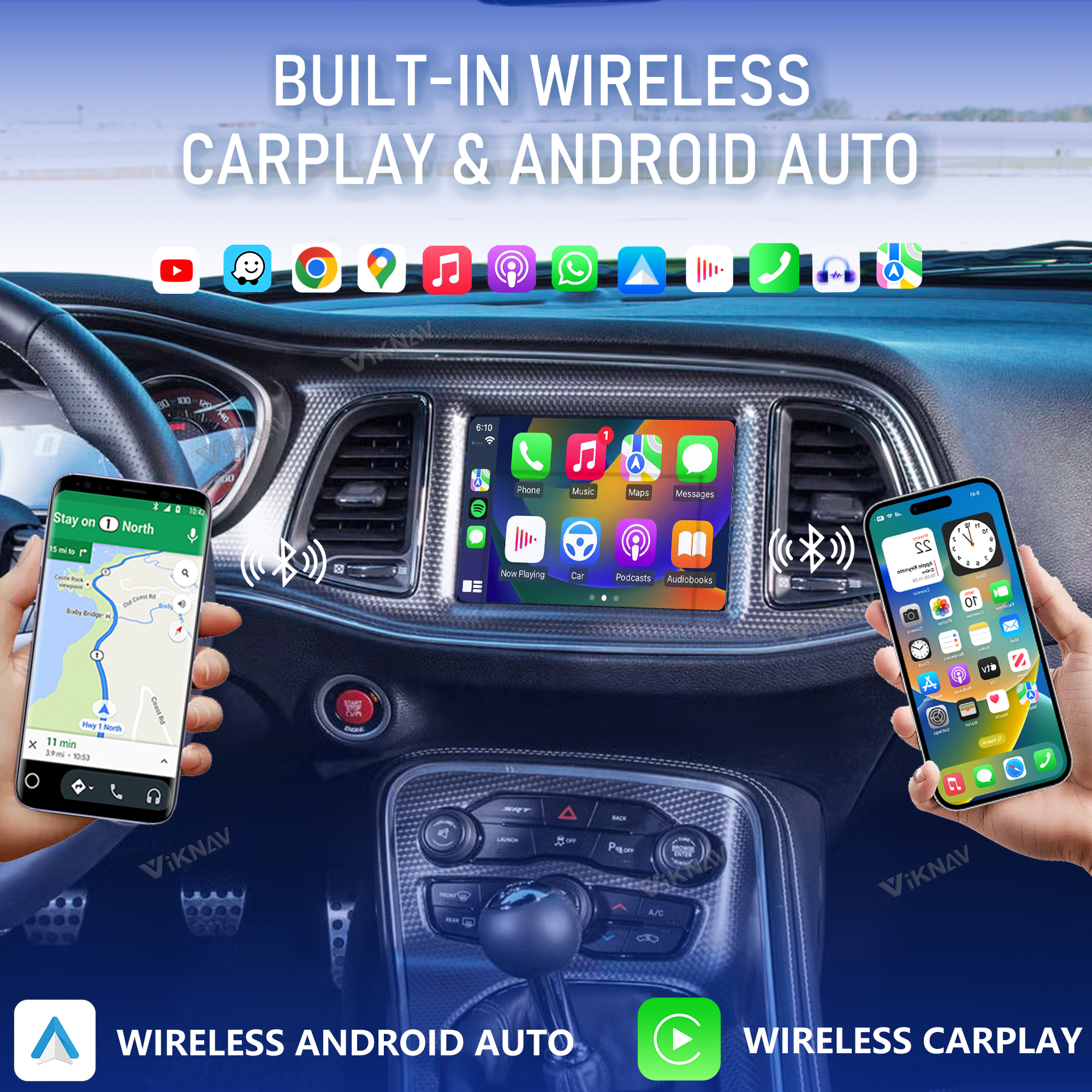 VIKNAV 8.4 Inch Android Car Radio for Dodge Charger Dodge Challenger 2015-2019 Auto Stereo Screen Upgrade Wireless Carplay GPS Navigation Multimedia Player Head Unit