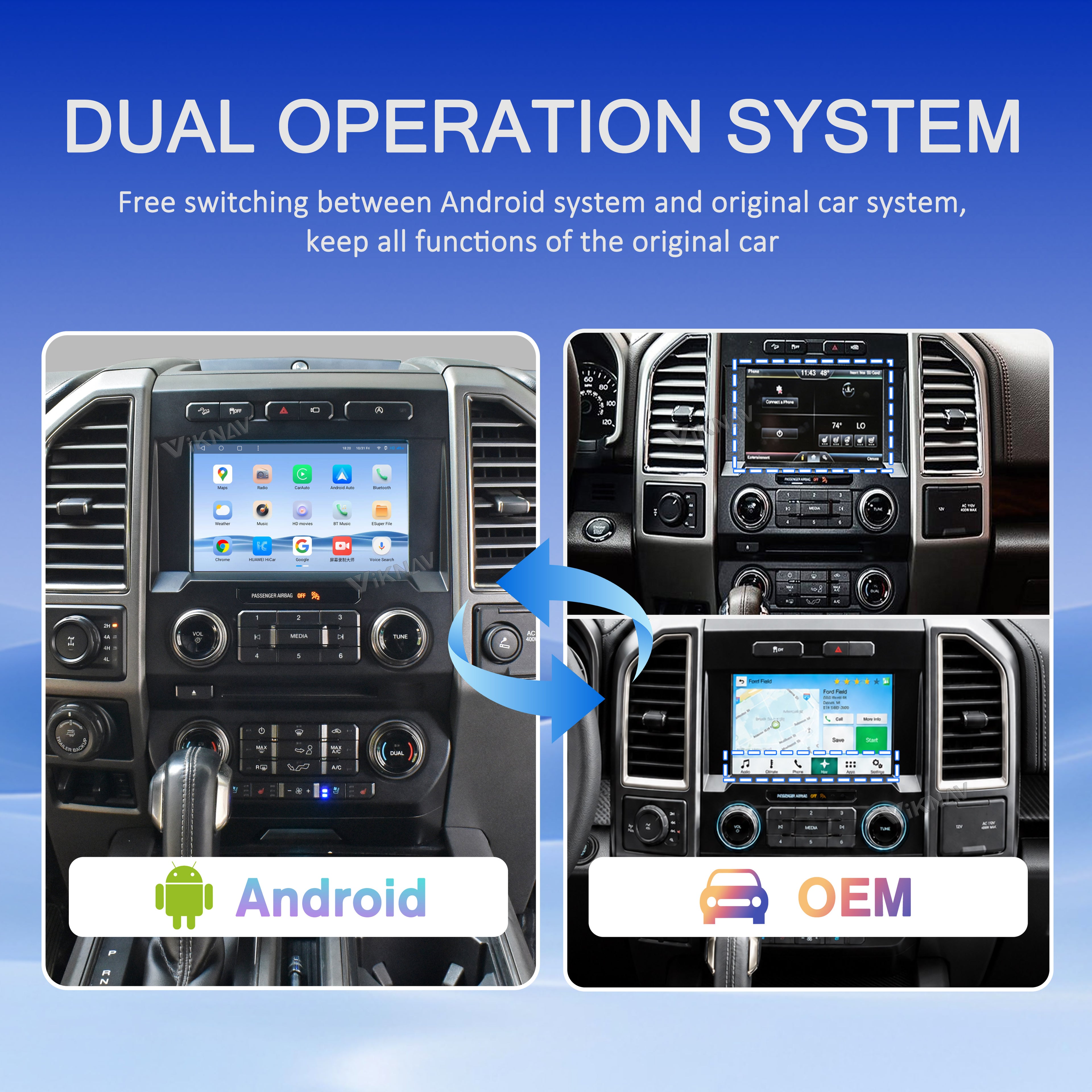 VIKNAV Android Carplay Decoder Box For Ford F150 F250 F350 F450 Raptor SYNC2 SYNC3 GPS Navigation Multimedia player Auto Stereo Only Support OEM 8 Inch Screen
