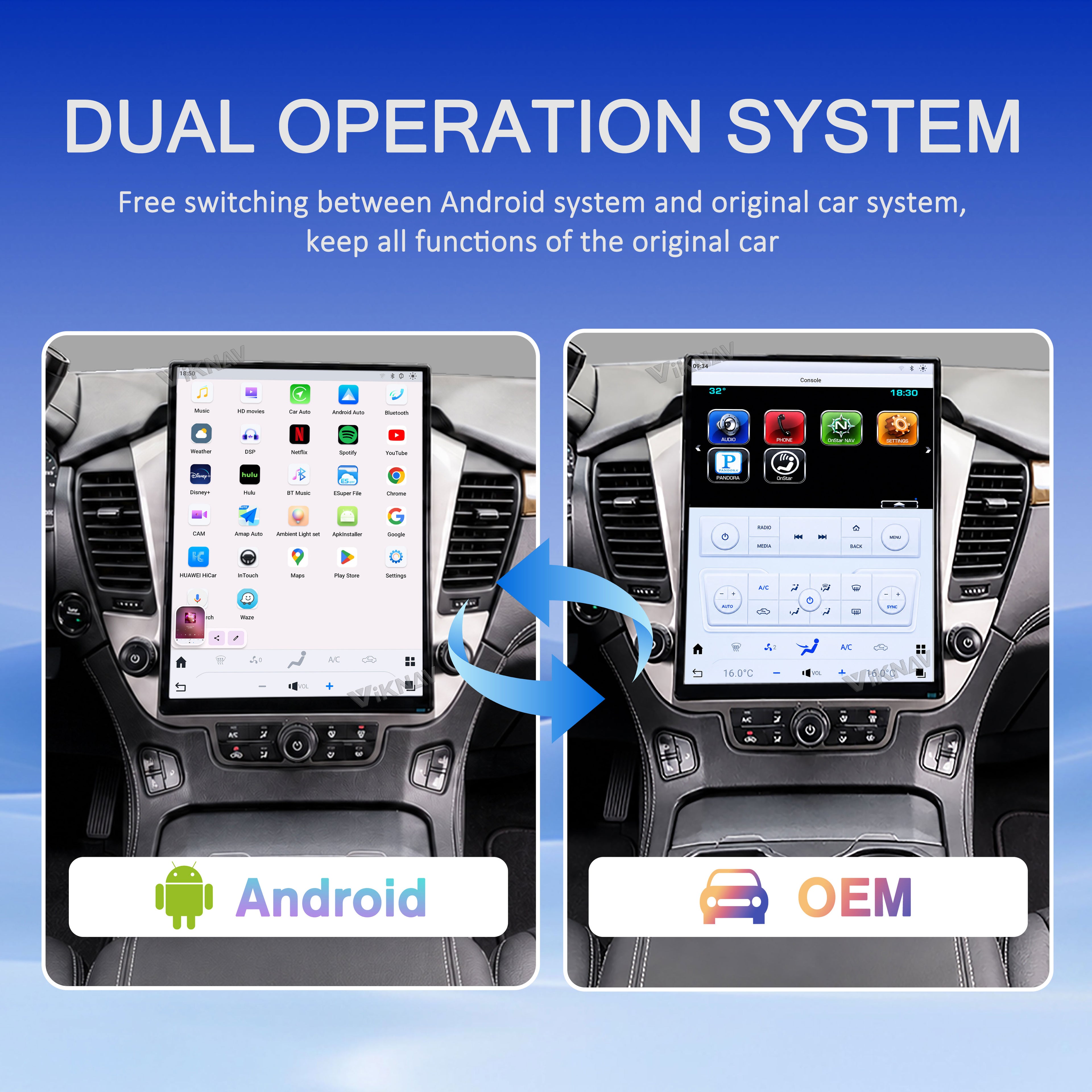 VIKNAV 15.6 Inch Android Car Radio For Chevrolet Tahoe Suburban GMC Yukon 2014-2020 Wireless Carplay Upgrade Auto Stereo Screen