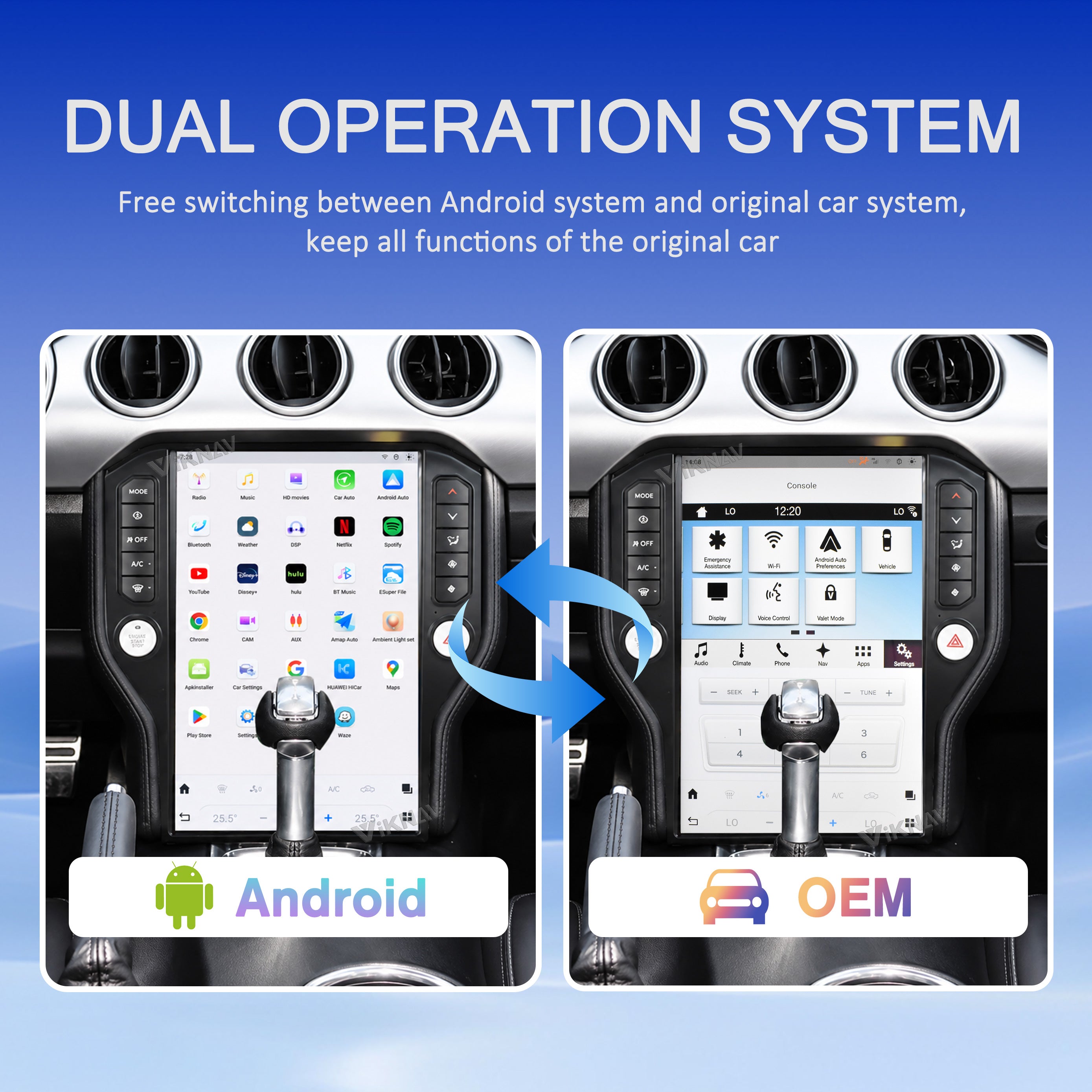 VIKNAV 14.4 Inch Android Car Radio For Ford Mustang 2015-2022 Auto Stereo Screen Upgrade