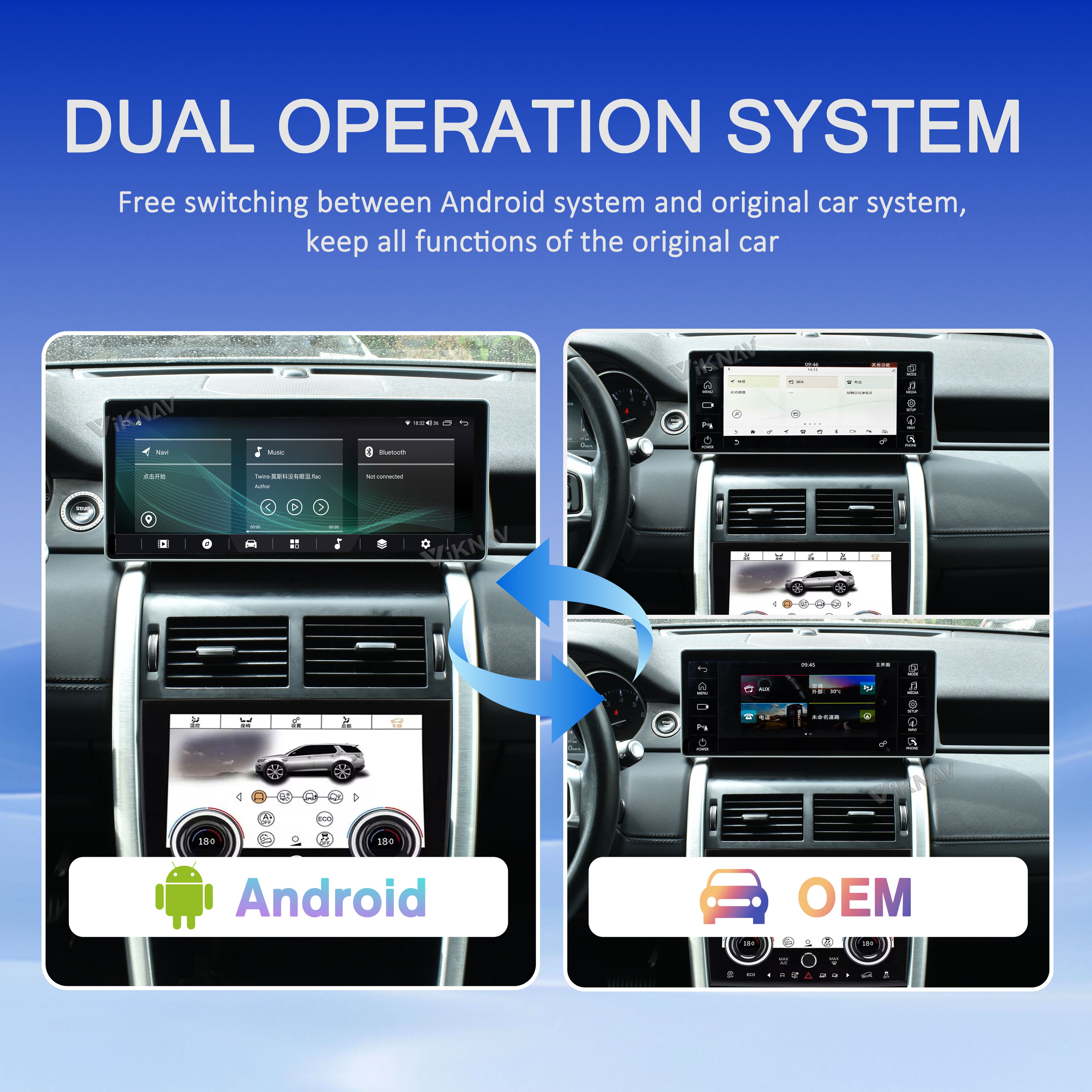 VIKNAV 12.3 Inch Android Car Radio AC panel For Land Rover Discovery Sport L550 2015-2019 Auto Stereo Screen Upgrade Wireless Carplay GPS Navigation Multimedia Player