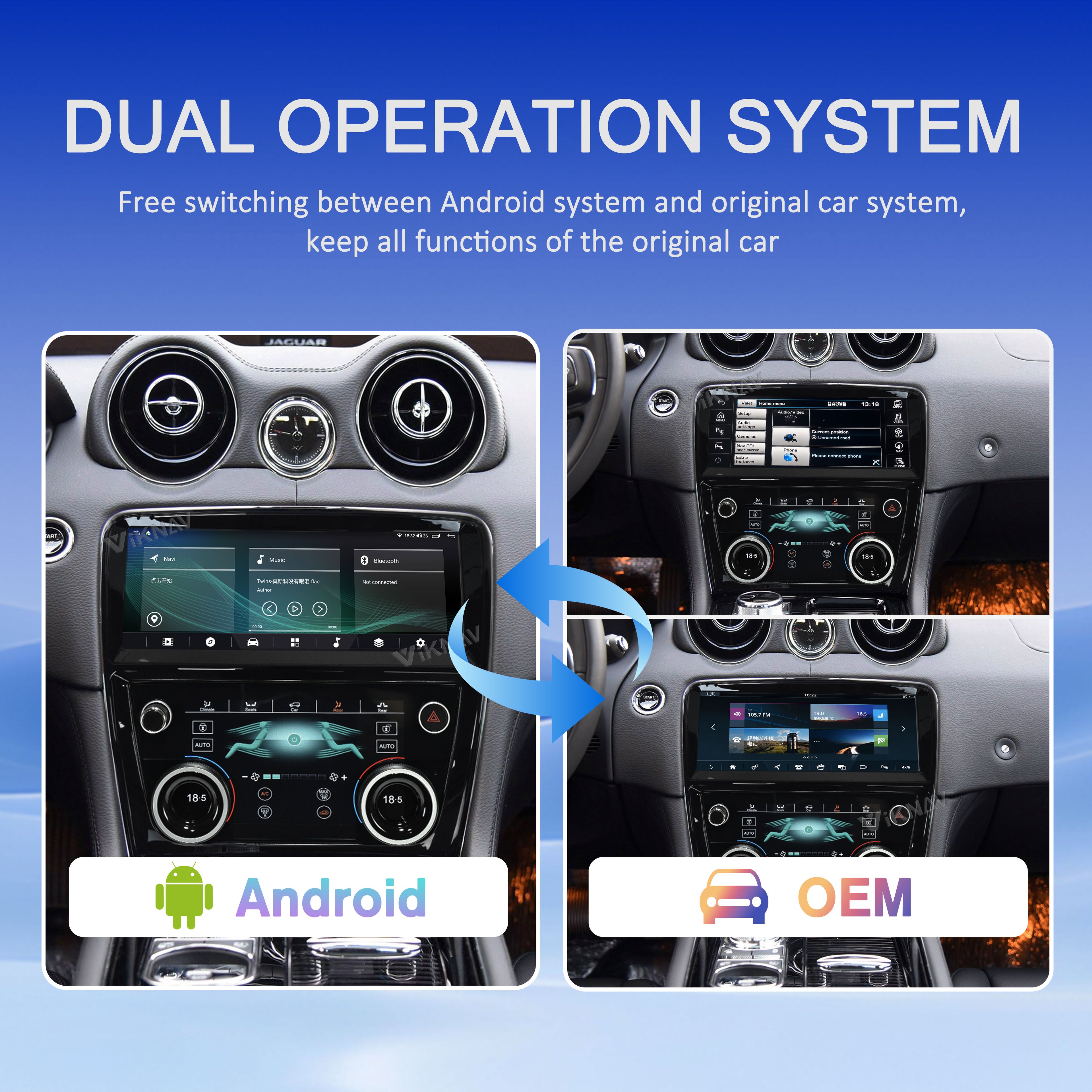 VIKNAV 10.25 Inch Android Car Radio AC panel for Jaguar XJ XJL XJR 2010-2019 Auto Stereo Screen Upgrade Wireless Carplay GPS Navigation Multimedia Player