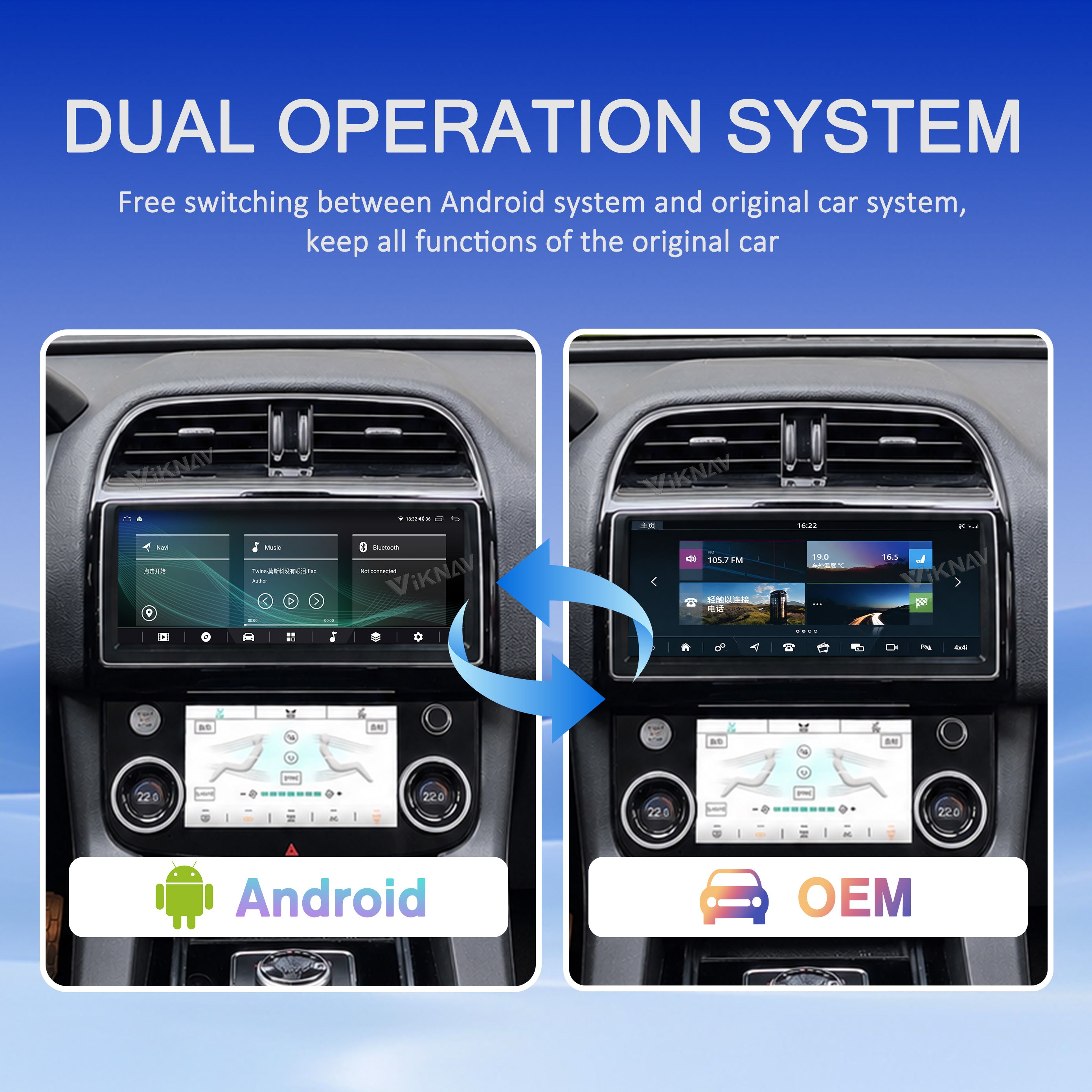 VIKNAV 10.25 Inch Android Car Radio AC Panel For Jaguar XE XEL XF F-PACE 2016-2019 Auto Stereo Screen Upgrade Wireless Carplay GPS Navigation Multimedia Player