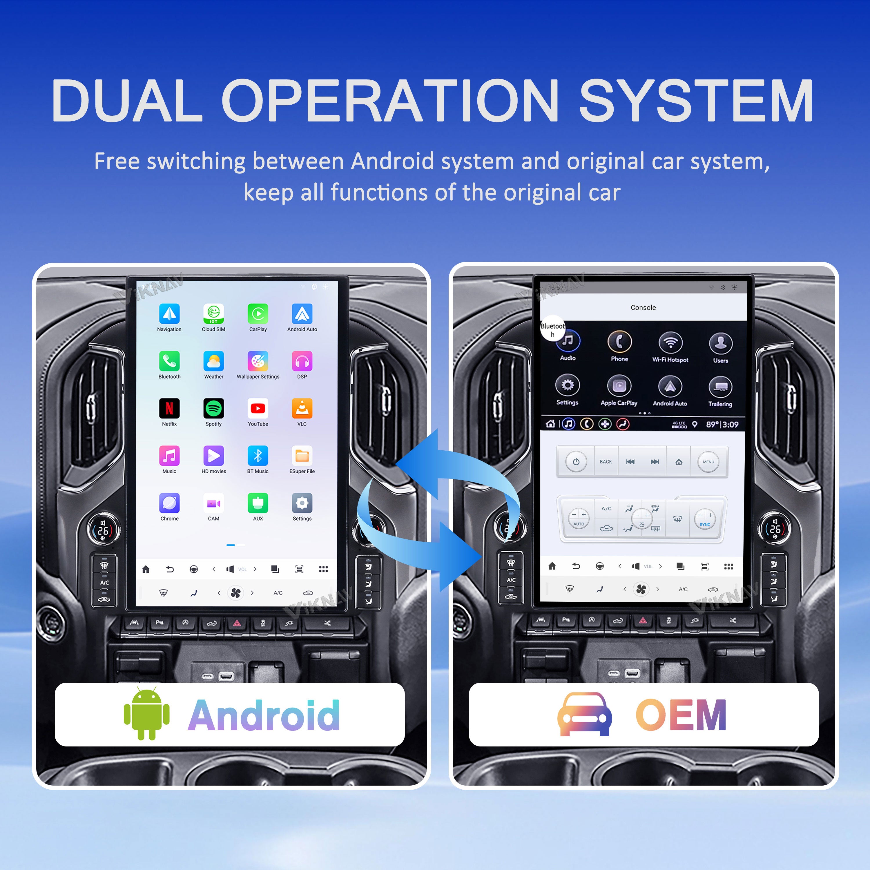 VIKNAV 17.2 Inch Android 14 Car Radio For Chevrolet Silverado GMC SIERRA 1500 2019-2025 Wireless Carplay Auto Stereo Screen Upgrade