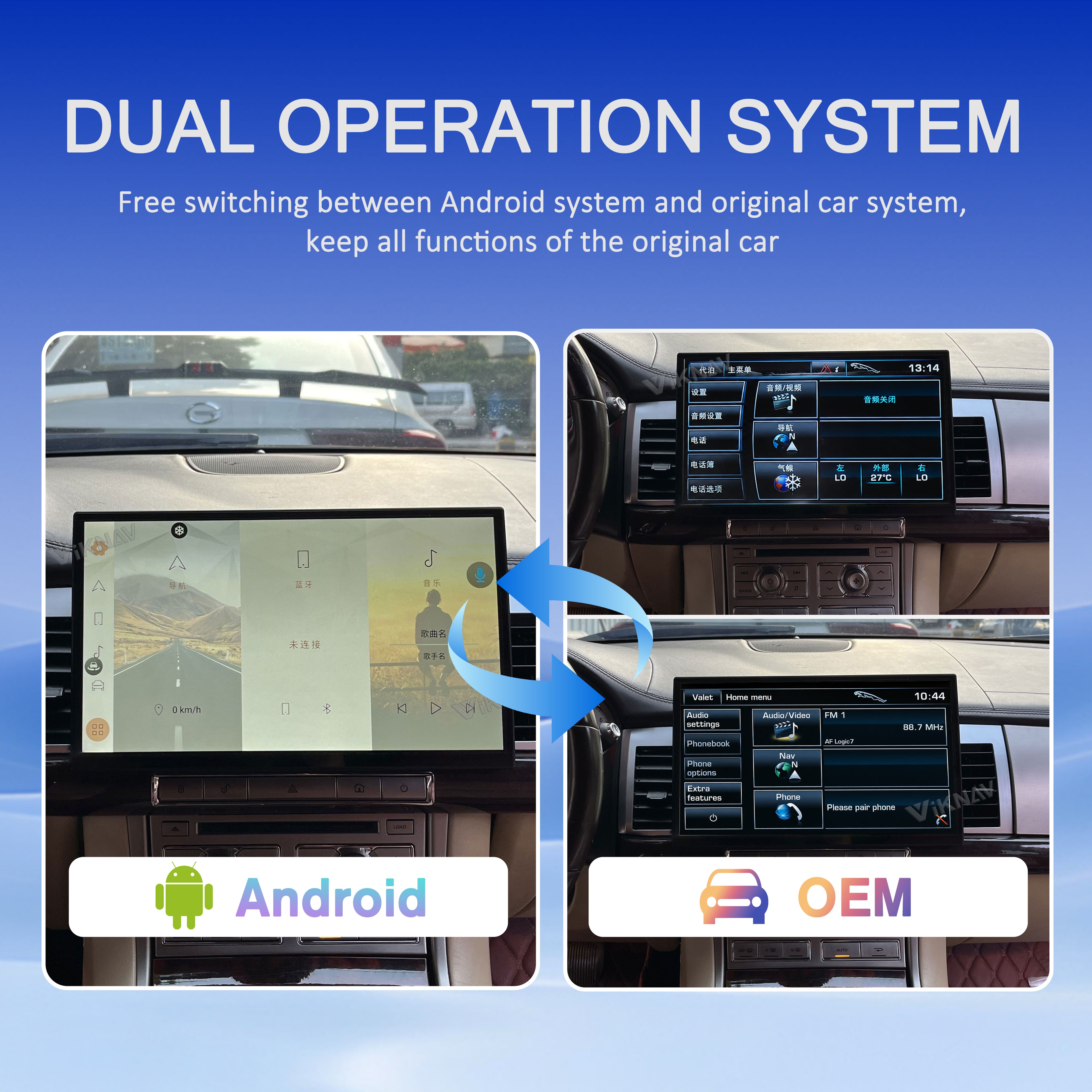 VIKNAV 13 Inch Android Car Radio For Jaguar XF 2009-2015 Auto Stereo Screen Upgrade Wireless Carplay GPS Navigation Multimedia Player
