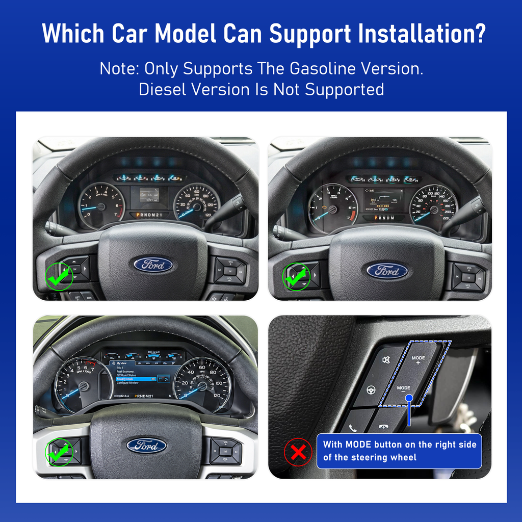 Viknav 15.1 Inch Digital Cluster Dashboard For Ford Raptor F150 2015-2020 LCD Digital Instrument Full Screen Upgrade Automotive Replacement Speedometer Panel Gauges