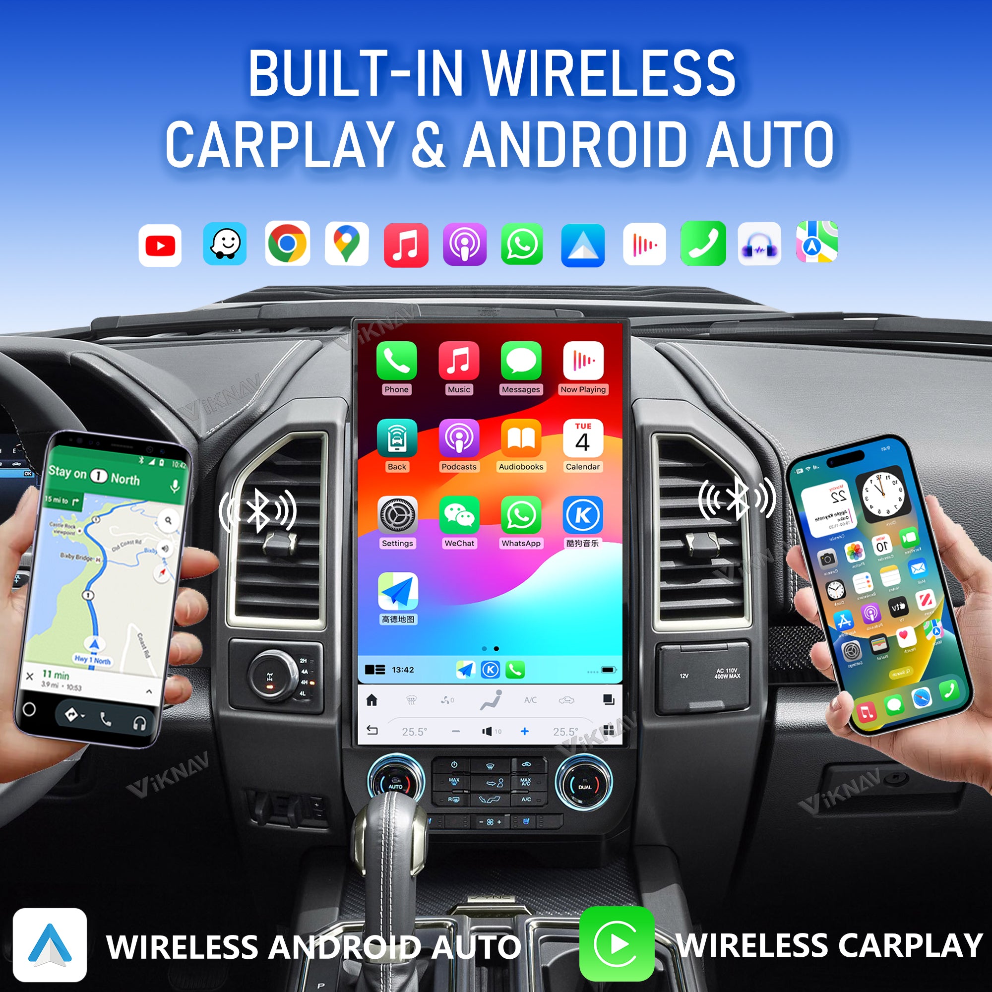 VIKNAV 17.2 Inch Android Car Radio For Ford F150 F250 F450 Raptor 2015-2020 Auto Stereo Screen Upgrade