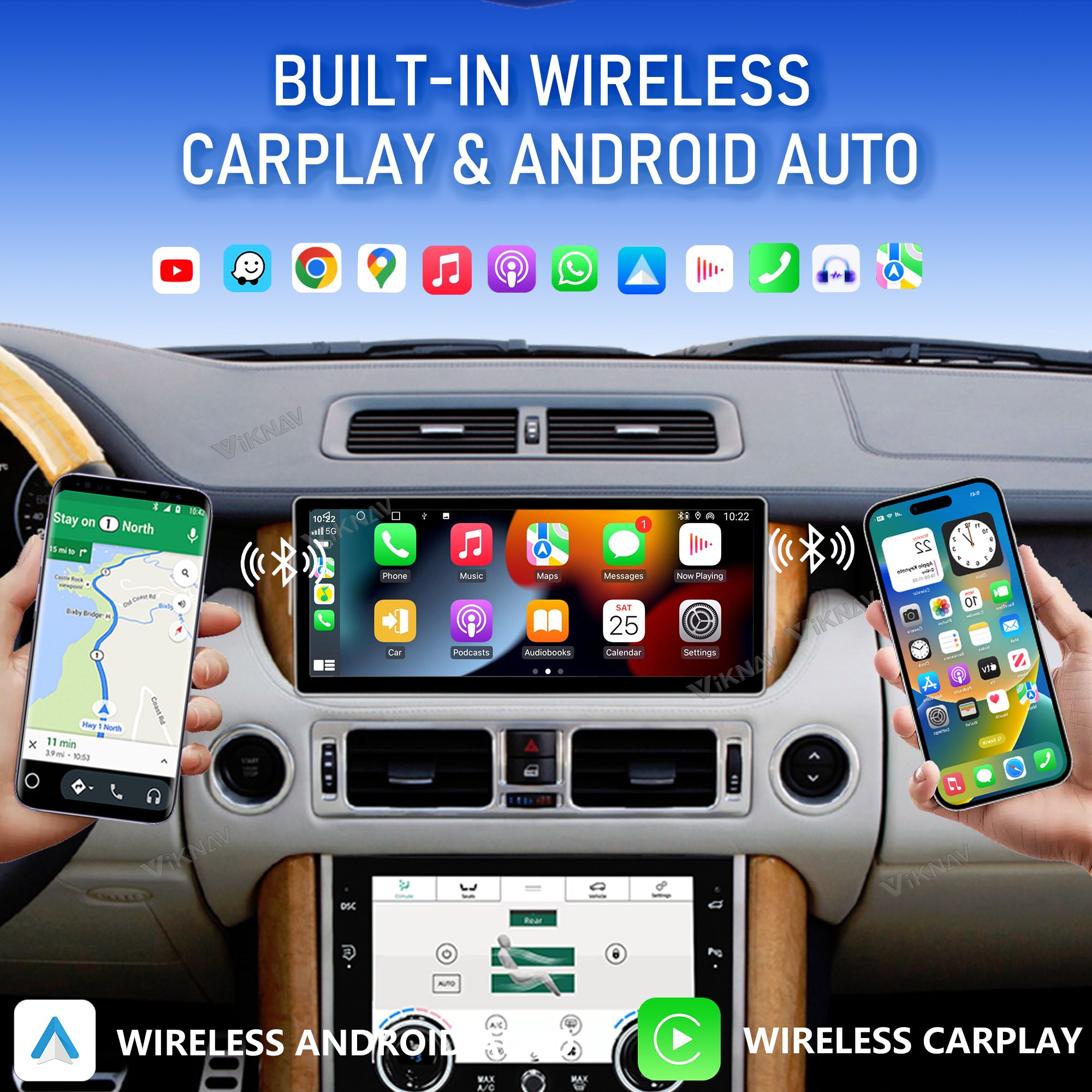 VIKNAV 12.3 Inch Android Car Radio And AC Panel For Land Rover Range Rover V8 L322 2002-2012 Auto Stereo Screen Upgrade