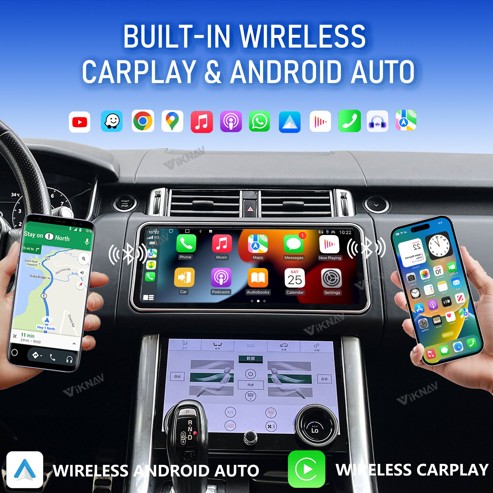 VIKNAV 12.3 Inch Android Car Radio and AC panel for Land Rover Range Rover Sport L494 2013-2017 Auto Stereo Screen Upgrade Wireless Carplay GPS Navigation Multimedia Player