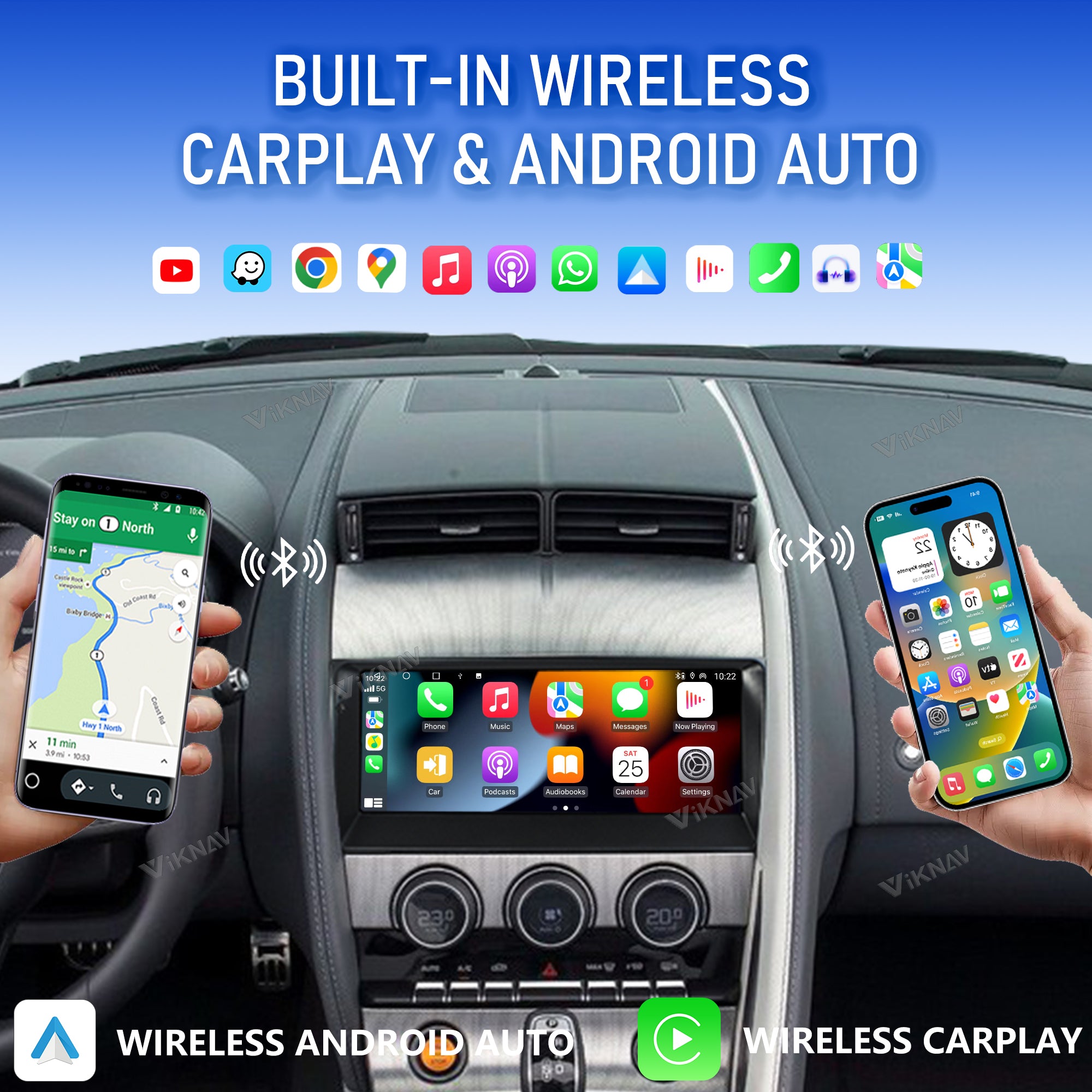 VIKNAV 10.25 Inch Android Car Radio For Jaguar F-TYPE Roadster 2013-2015 Auto Stereo Screen Upgrade Wireless Carplay GPS Navigation Multimedia Player