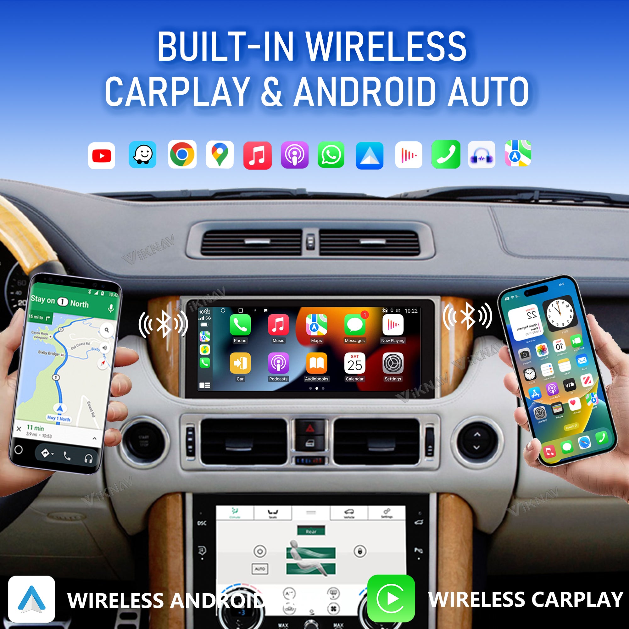 VIKNAV 10.25 Inch Android Car Radio And AC Panel For Land Rover Range Rover V8 L322 2002-2012 Auto Stereo Screen Upgrade