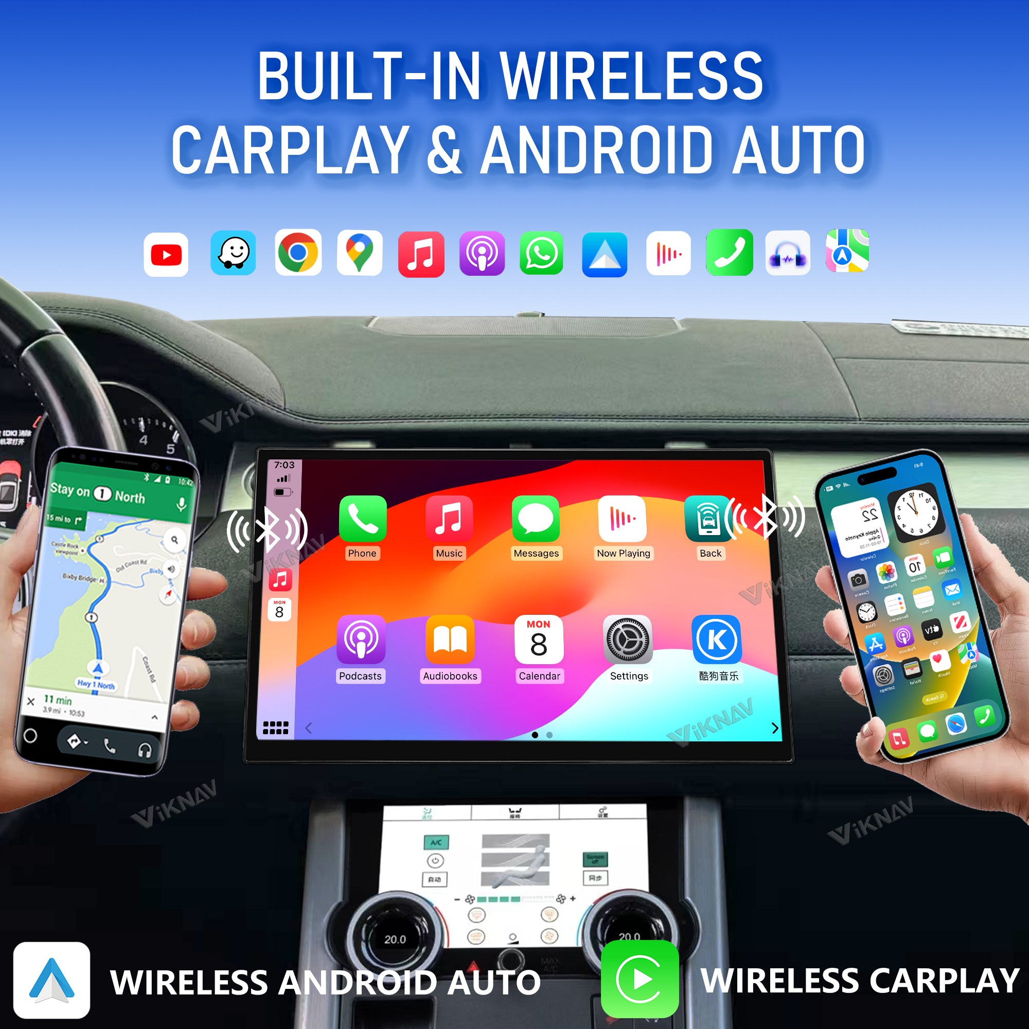 VIKNAV 13.3 Inch Android Car Radio AC panel for Land Rover Range Rover Evoque L538 2013-2017 Auto Stereo Screen Upgrade Wireless Carplay GPS Navigation Multimedia Player