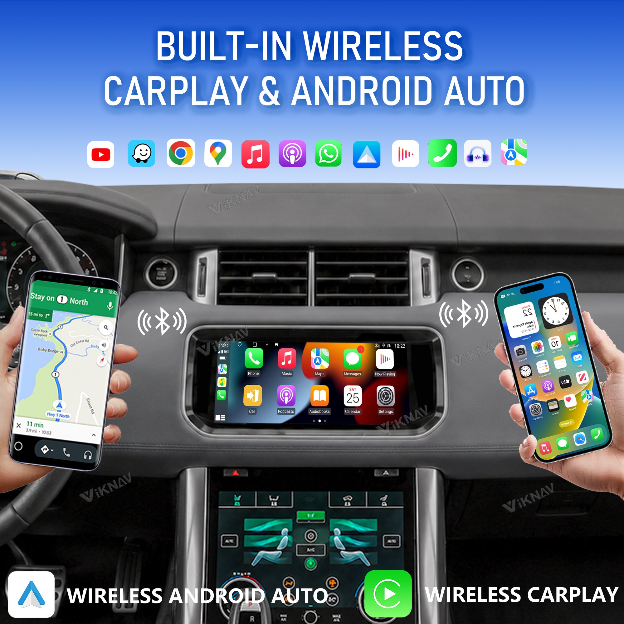 VIKNAV 10.25 Inch Android Car Radio AC panel for Land Rover Range Rover Sport L494 2013-2017 Auto Stereo Screen Upgrade Wireless Carplay GPS Navigation Multimedia Player