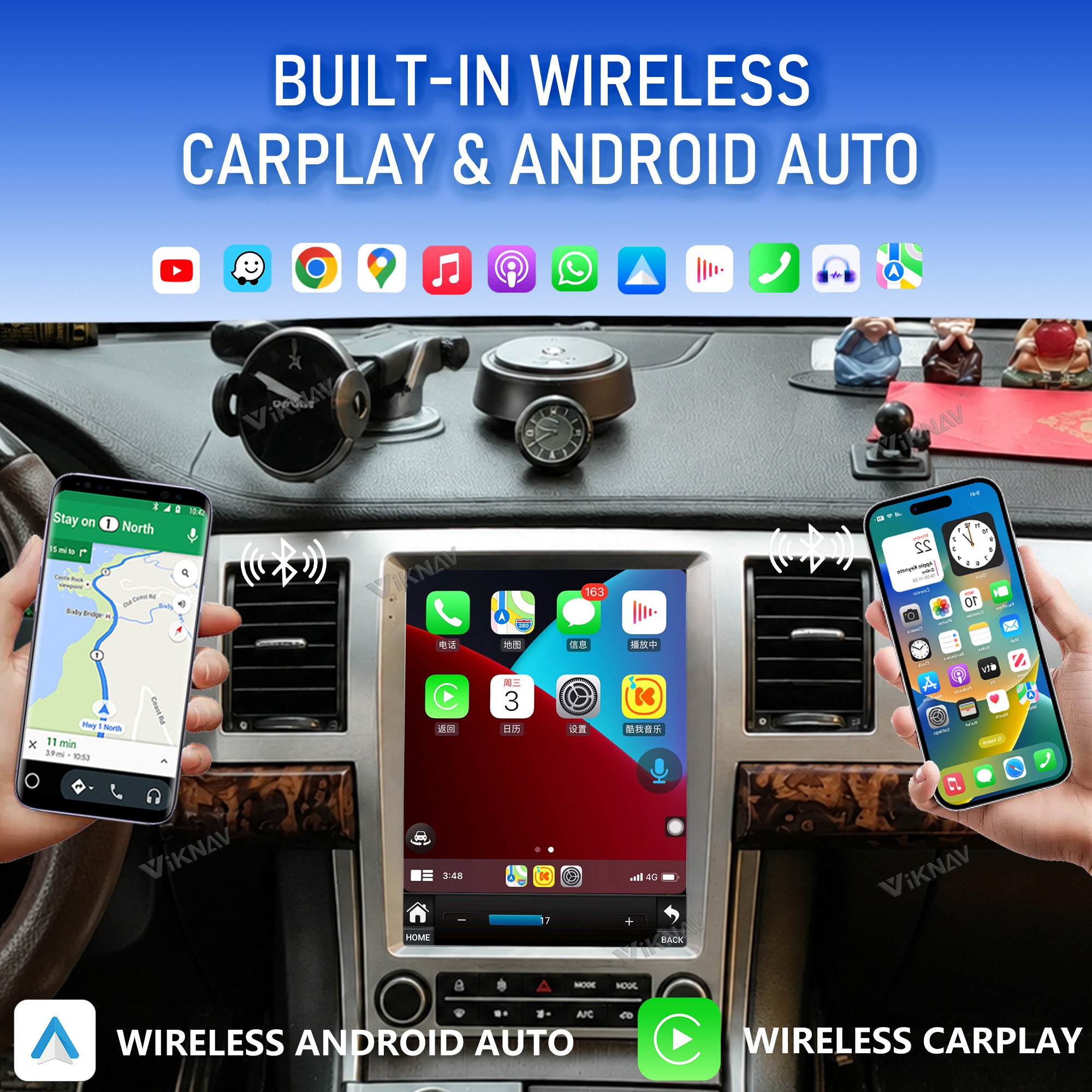VIKNAV 9.7 Inch Android Car Radio For Jaguar XF 2008-2015 Auto Stereo Screen Upgrade Wireless Carplay GPS Navigation Multimedia Player
