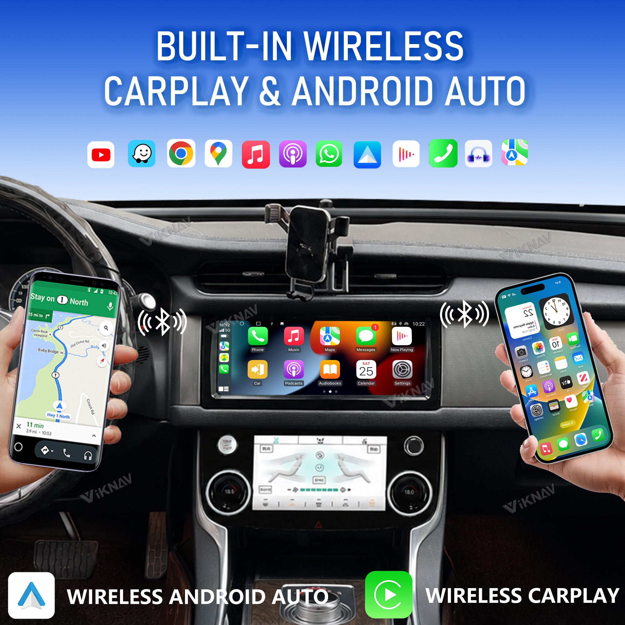 VIKNAV 10.25 Inch Android Car Radio AC Panel For Jaguar XF XFL 2016-2019 Auto Stereo Screen Upgrade Wireless Carplay GPS Navigation Multimedia Player