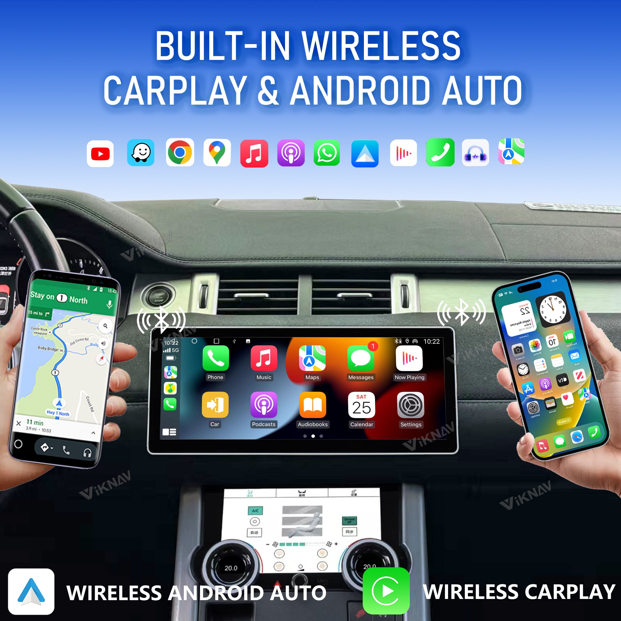 VIKNAV 12.3 Inch Android Car Radio AC panel for Land Rover Range Rover Evoque L538 2013-2017 Auto Stereo Screen Upgrade Wireless Carplay GPS Navigation Multimedia Player