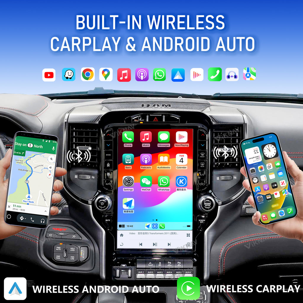 VIKNAV Android Carplay Decoder Box for Dodge ram 2019-2023 GPS Navigation Multimedia player Auto Stereo Only Support OEM 12.1 Inch Screen