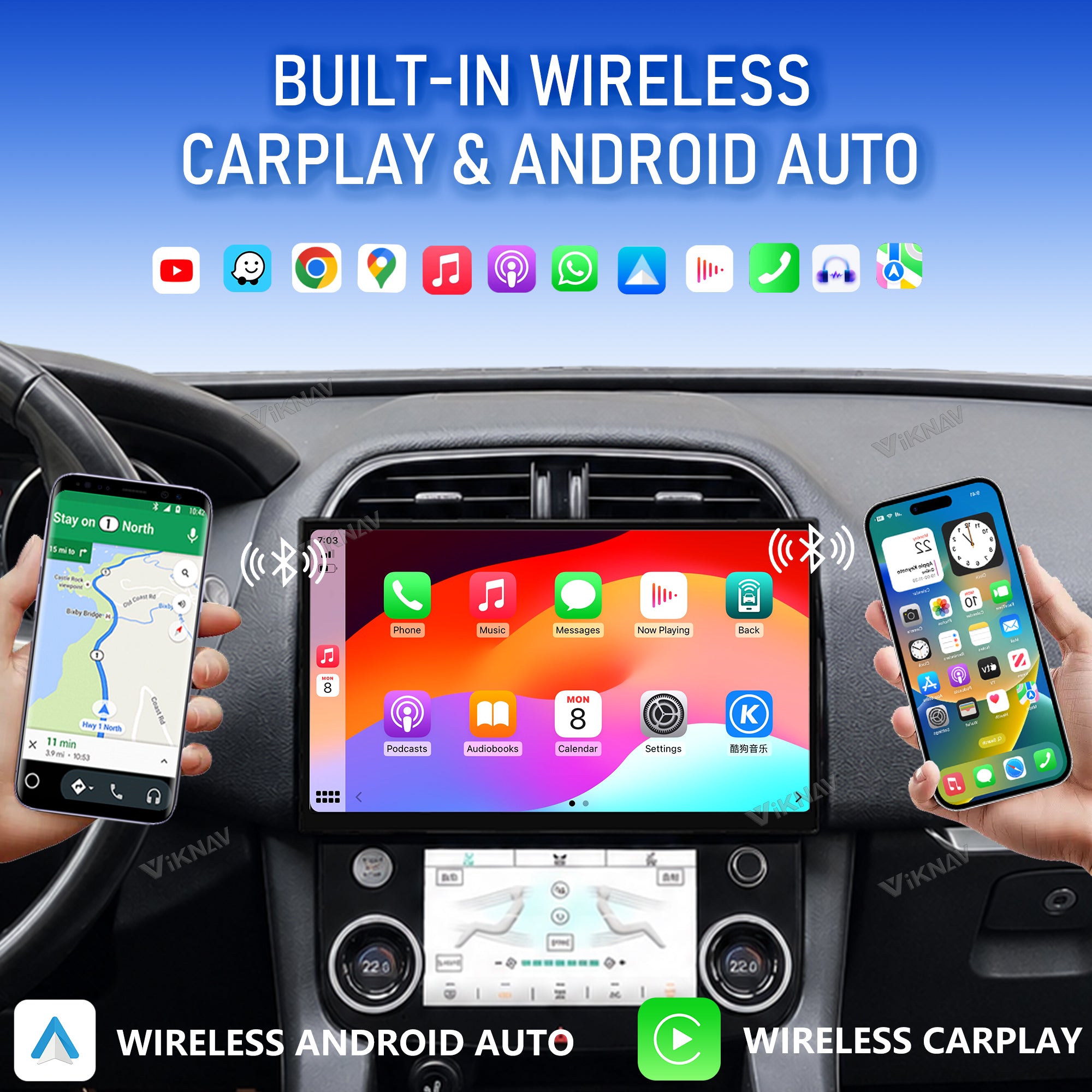 VIKNAV 13 Inch Android Car Radio AC Panel For Jaguar XE XEL XF F-PACE 2016-2019 Auto Stereo Screen Upgrade Wireless Carplay GPS Navigation Multimedia Player