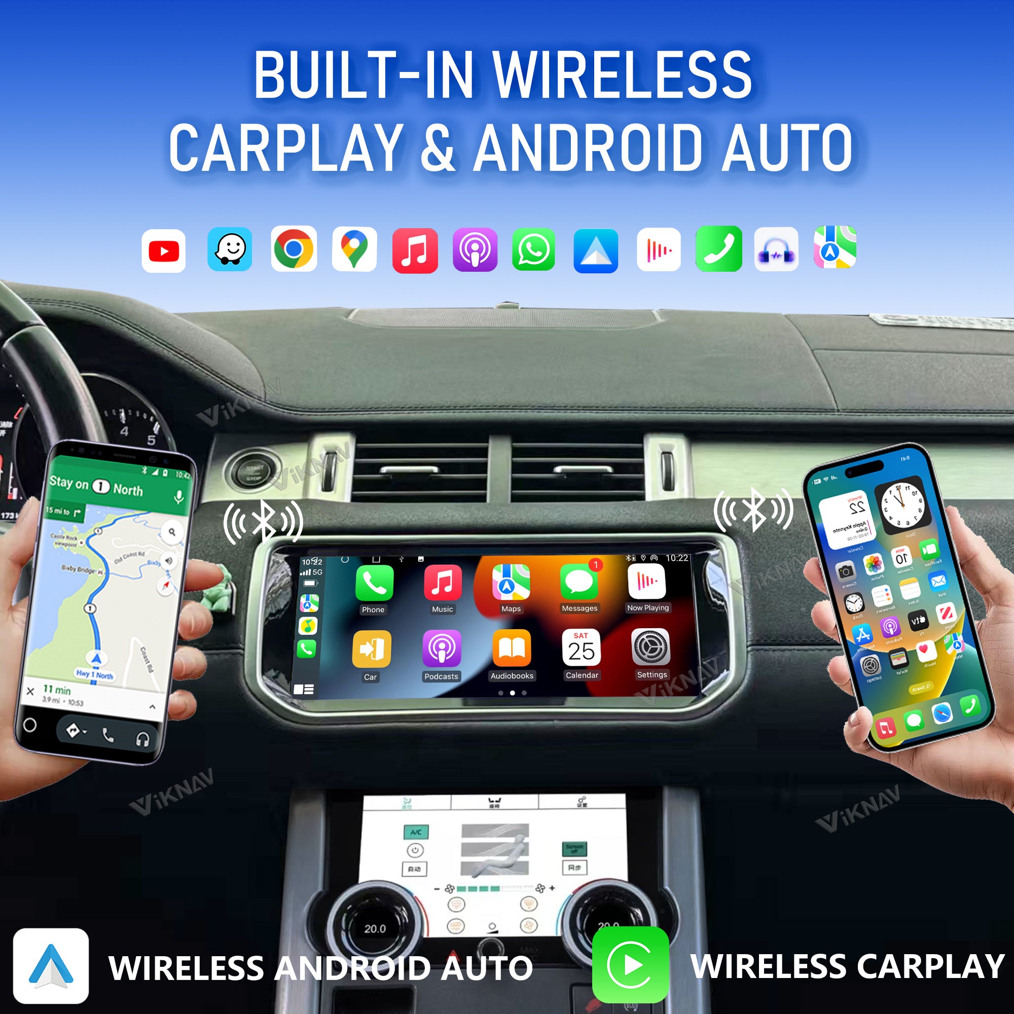 VIKNAV 10.25 Inch Android Car Radio AC panel for Land Rover Range Rover Evoque L538 2013-2017 Auto Stereo Screen Upgrade Wireless Carplay GPS Navigation Multimedia Player
