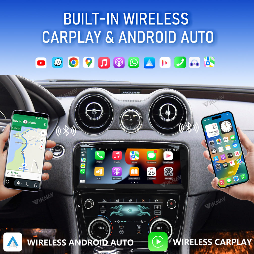 VIKNAV 10.25 Inch Android Car Radio AC panel for Jaguar XJ XJL XJR 2010-2019 Auto Stereo Screen Upgrade Wireless Carplay GPS Navigation Multimedia Player