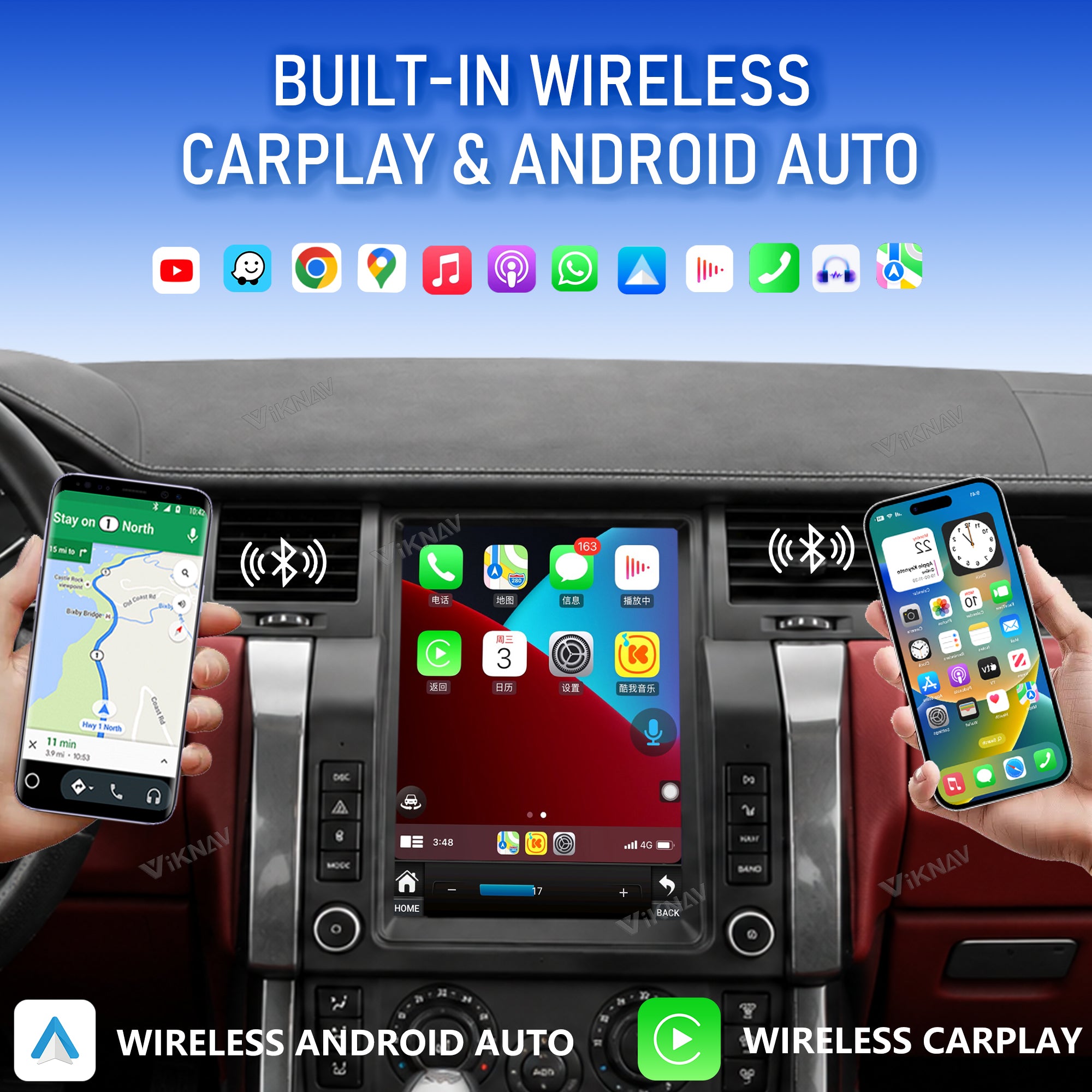 VIKNAV 12.3 Inch Android Car Radio For Land Rover Range Rover Sport 2005-2009 Auto Stereo Screen Upgrade Wireless Carplay GPS Navigation Multimedia Player