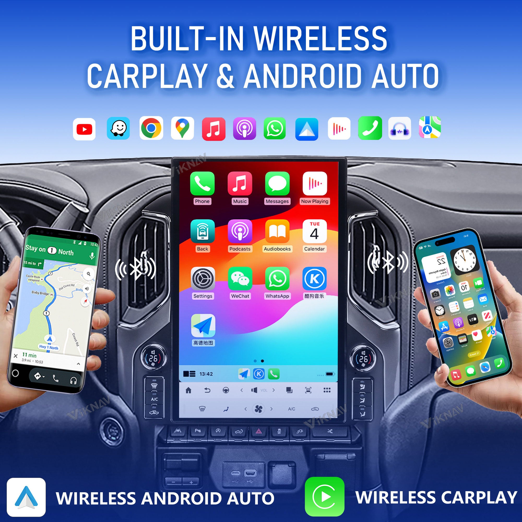 VIKNAV 17.2 Inch Android 14 Car Radio For Chevrolet Silverado GMC SIERRA 1500 2019-2025 Wireless Carplay Auto Stereo Screen Upgrade