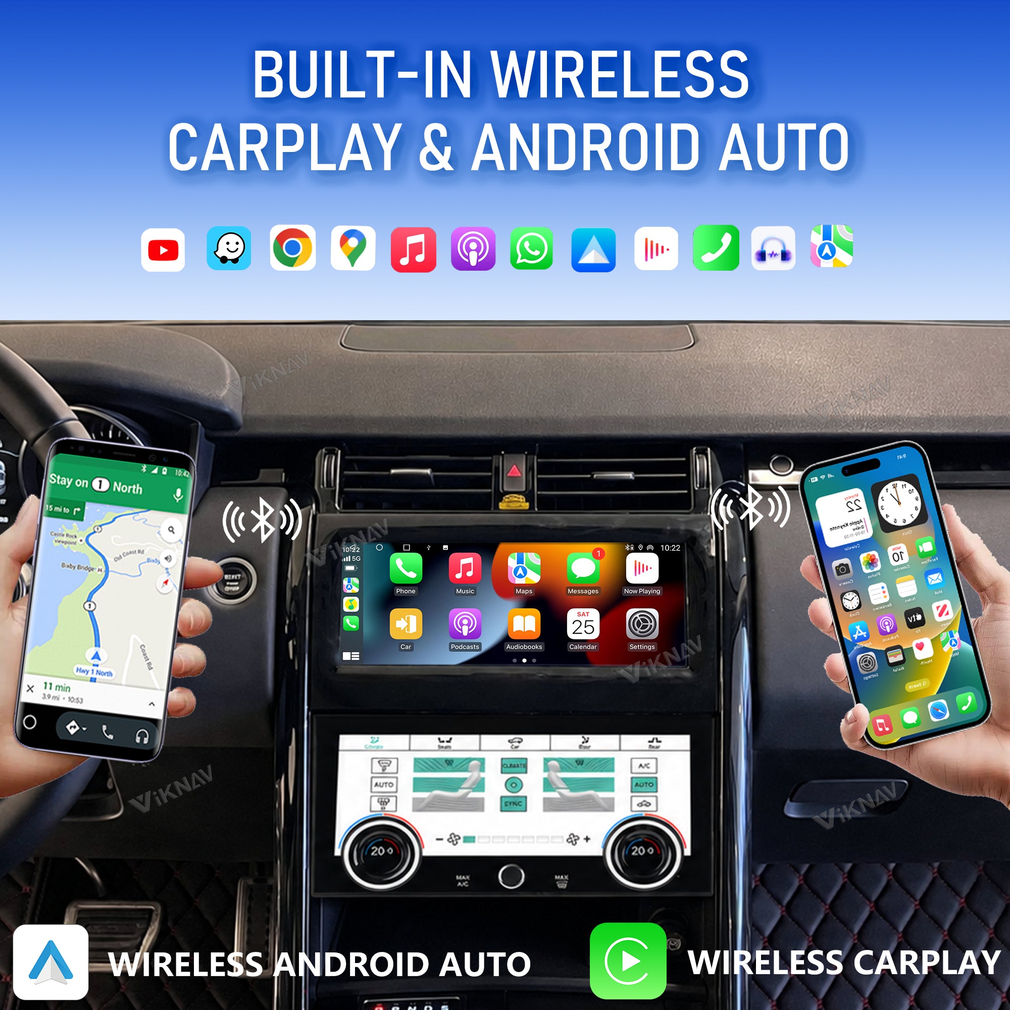 VIKNAV 10.25 Inch Android Car Radio And AC panel for Land Rover Range Rover Discovery 5 2017-2020 Auto Stereo Screen Upgrade Wireless Carplay GPS Navigation Multimedia Player