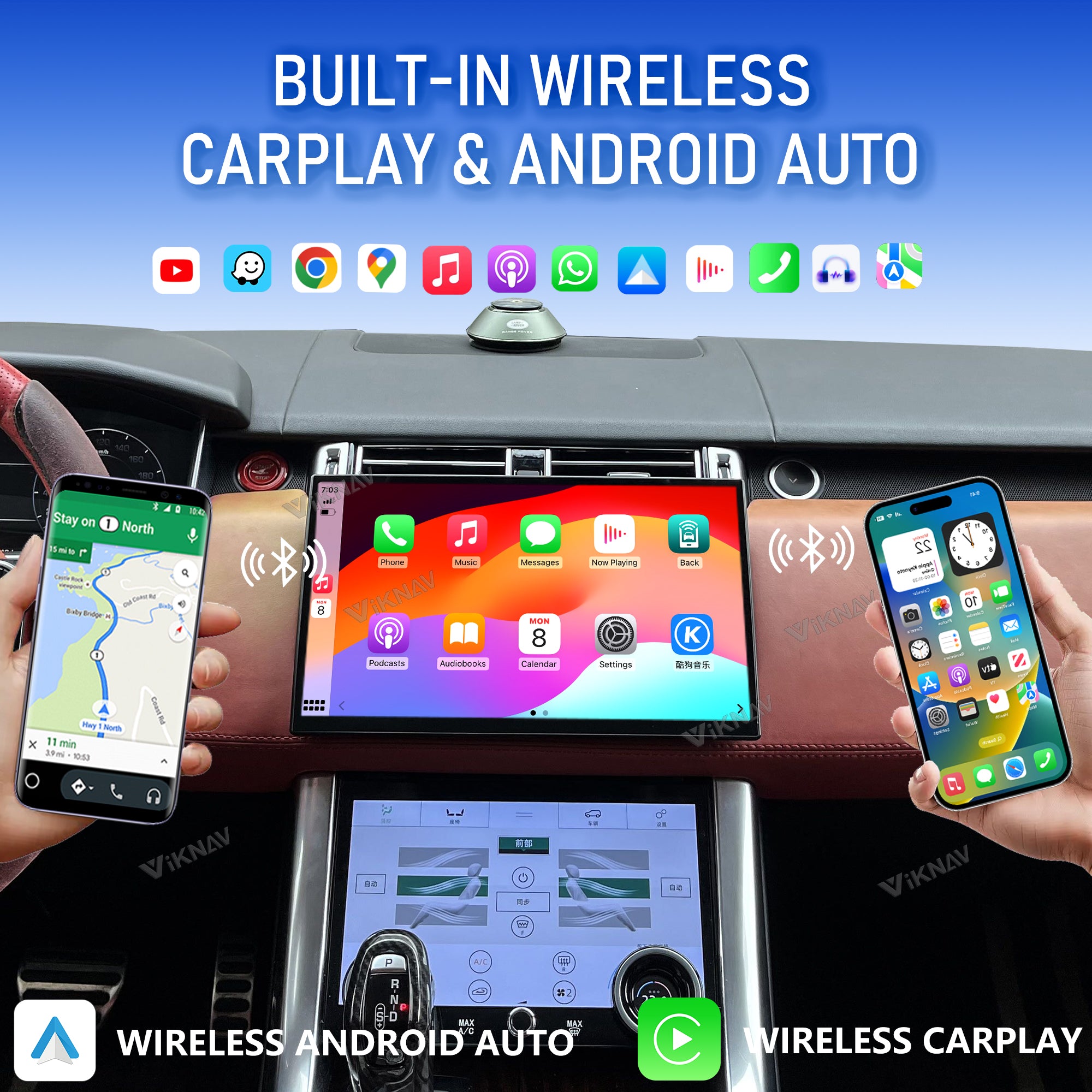 VIKNAV 13.3 Inch Android Car Radio and AC panel for Land Rover Range Rover Sport L494 2013-2017 Auto Stereo Screen Upgrade Wireless Carplay GPS Navigation Multimedia Player
