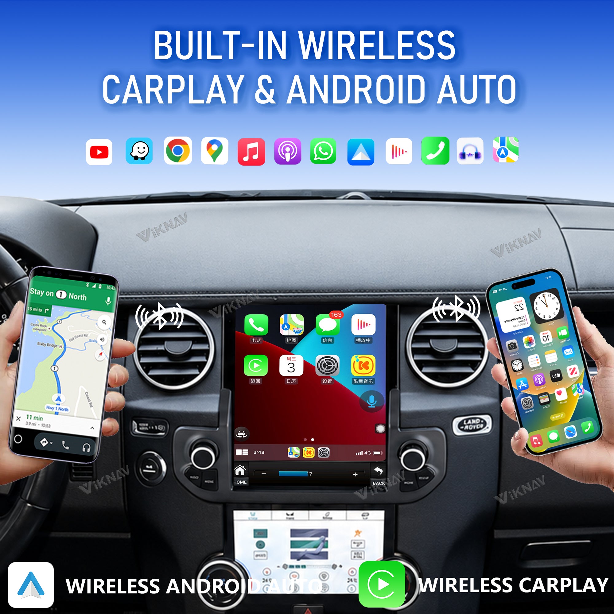 VIKNAV 10 Inch Android Car Radio And AC Panel for Land Rover Discovery 4 LR4 2009-2021 Auto Stereo Screen Upgrade Wireless Carplay GPS Navigation Multimedia Player