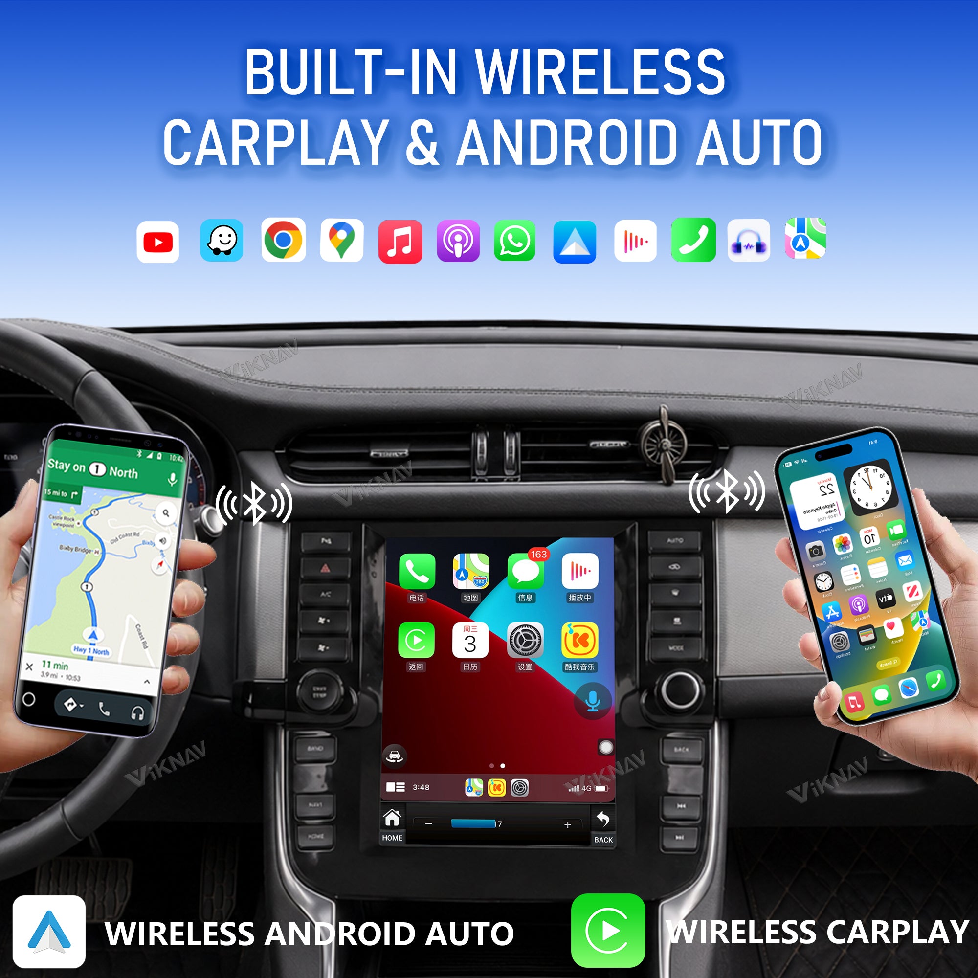 VIKNAV 9.7 Inch Android Car Radio For Jaguar XF 2016-2019 Auto Stereo Screen Upgrade Wireless Carplay GPS Navigation Multimedia Player