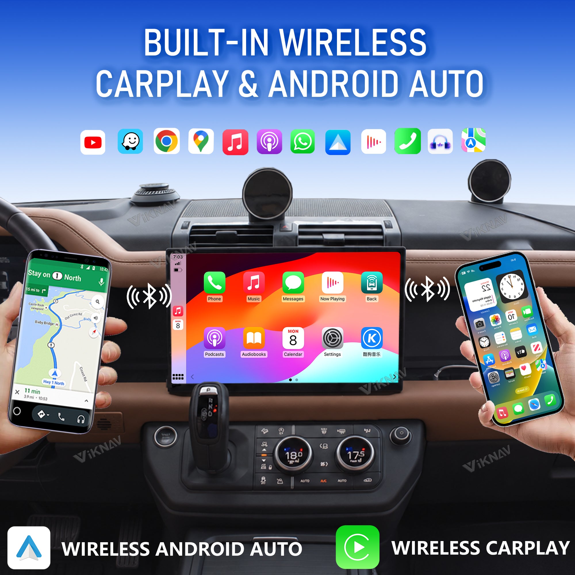 VIKNAV 13.3 Inch Android Car Radio AC panel For Land Rover Range Rover Defender 2018-2024 Auto Stereo Screen Upgrade Wireless Carplay GPS Navigation Multimedia Player