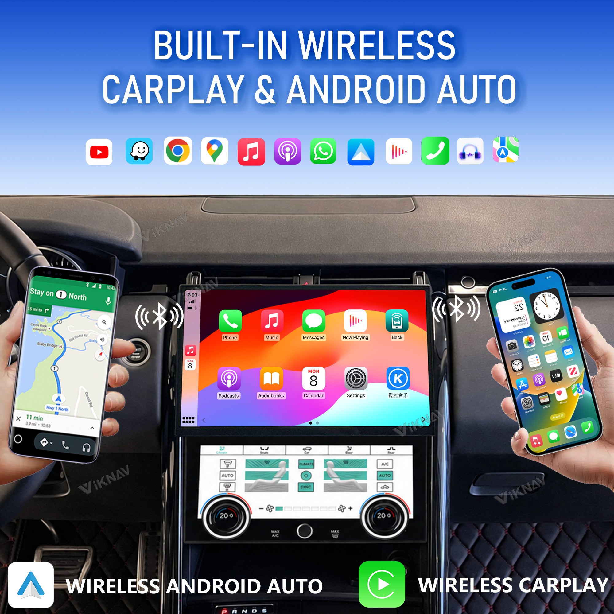 VIKNAV 13 Inch Android Car Radio And AC panel for Land Rover Range Rover Discovery 5 2017-2020 Auto Stereo Screen Upgrade Wireless Carplay GPS Navigation Multimedia Player
