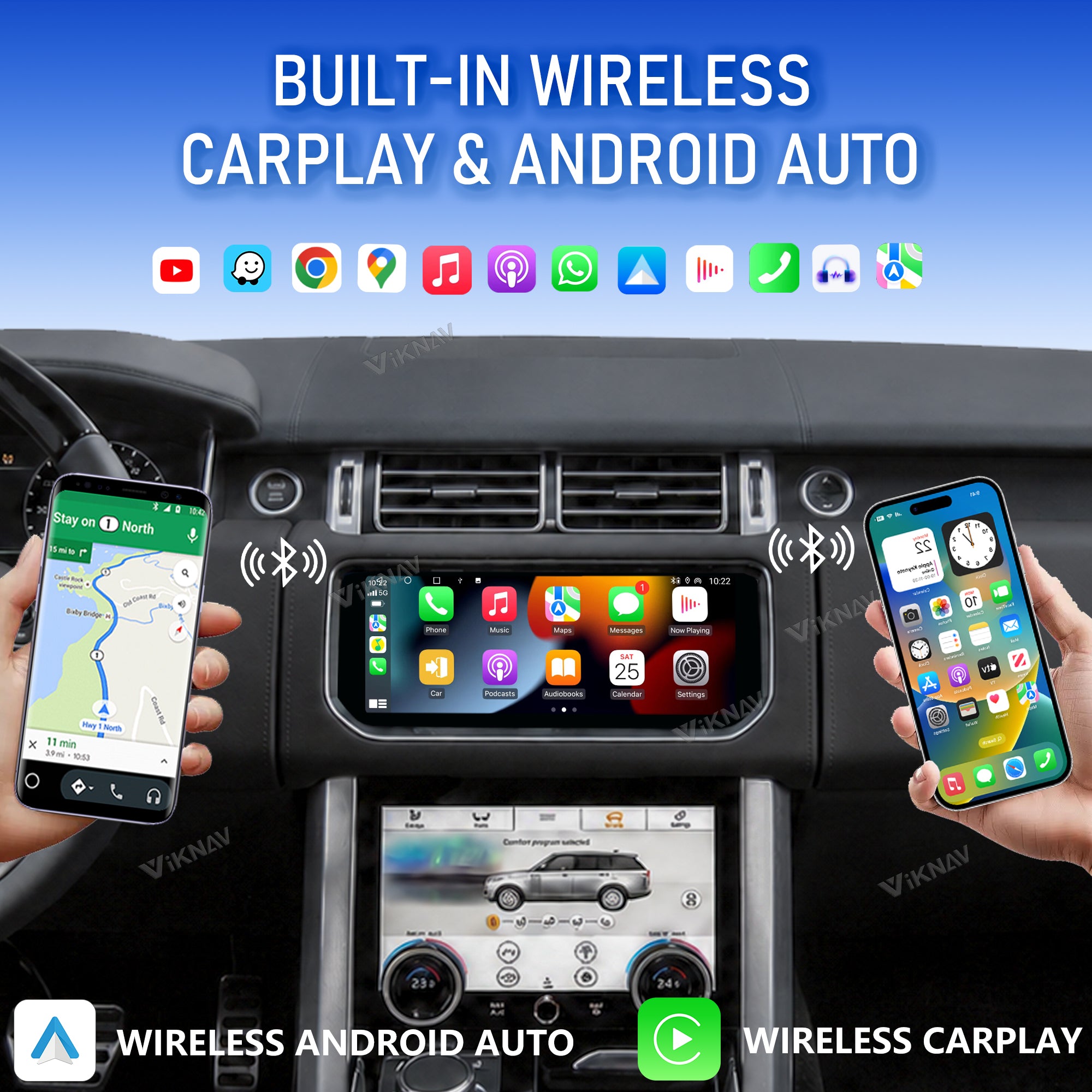 VIKNAV 10.25 Inch Android Car Radio AC panel for Land Rover Range Rover Vogue L405 2013-2017 Auto Stereo Screen Upgrade Wireless Carplay GPS Navigation Multimedia Player