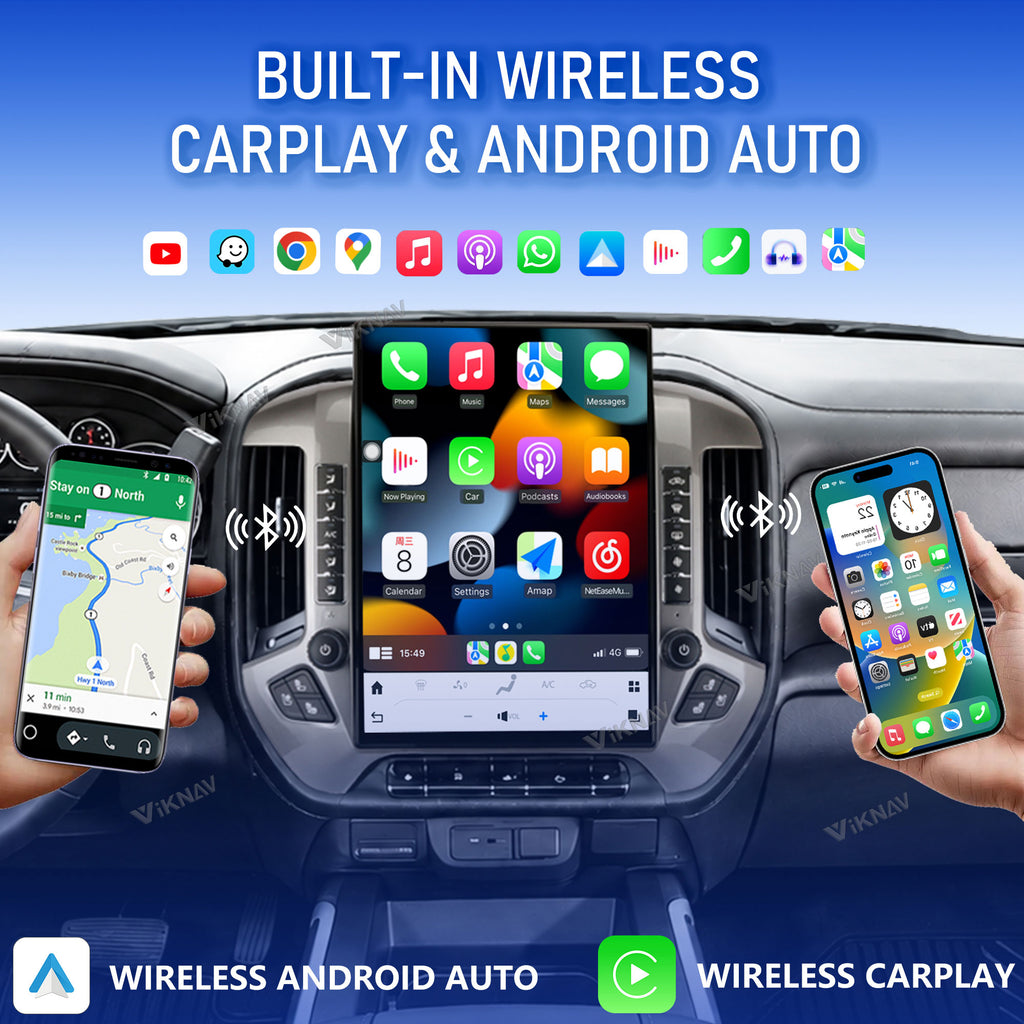 VIKNAV 15.6 Inch Android Car Radio For Chevrolet Silverado GMC SIERRA 1500 2014-2018 Upgrade Auto Stereo Screen Wireless Carplay