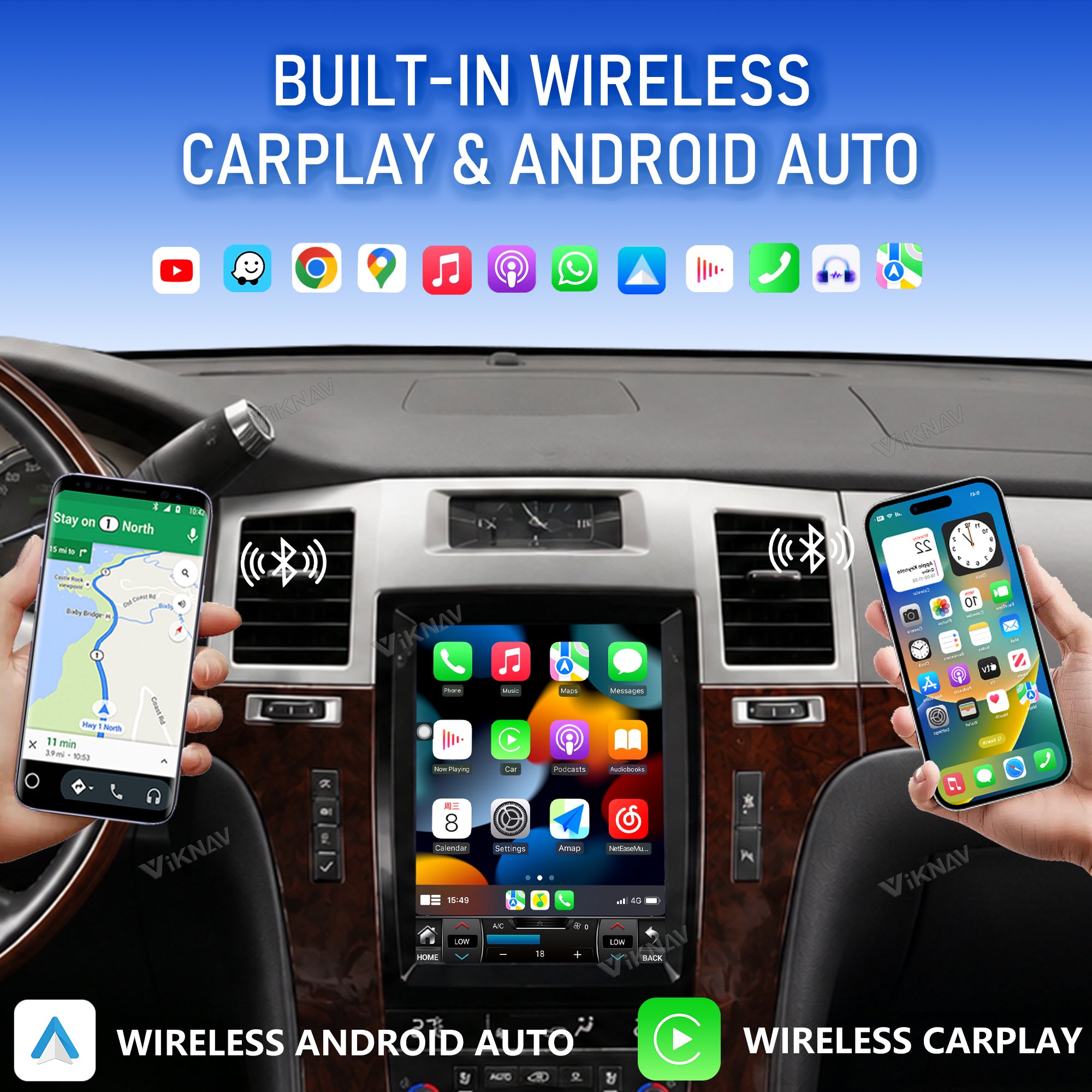 VIKNAV 9.7 Inch Android Car Radio For Cadillac Escalade 2007-2013 Auto Stereo Screen Upgrade Wireless Carplay GPS Navigation Multimedia Player